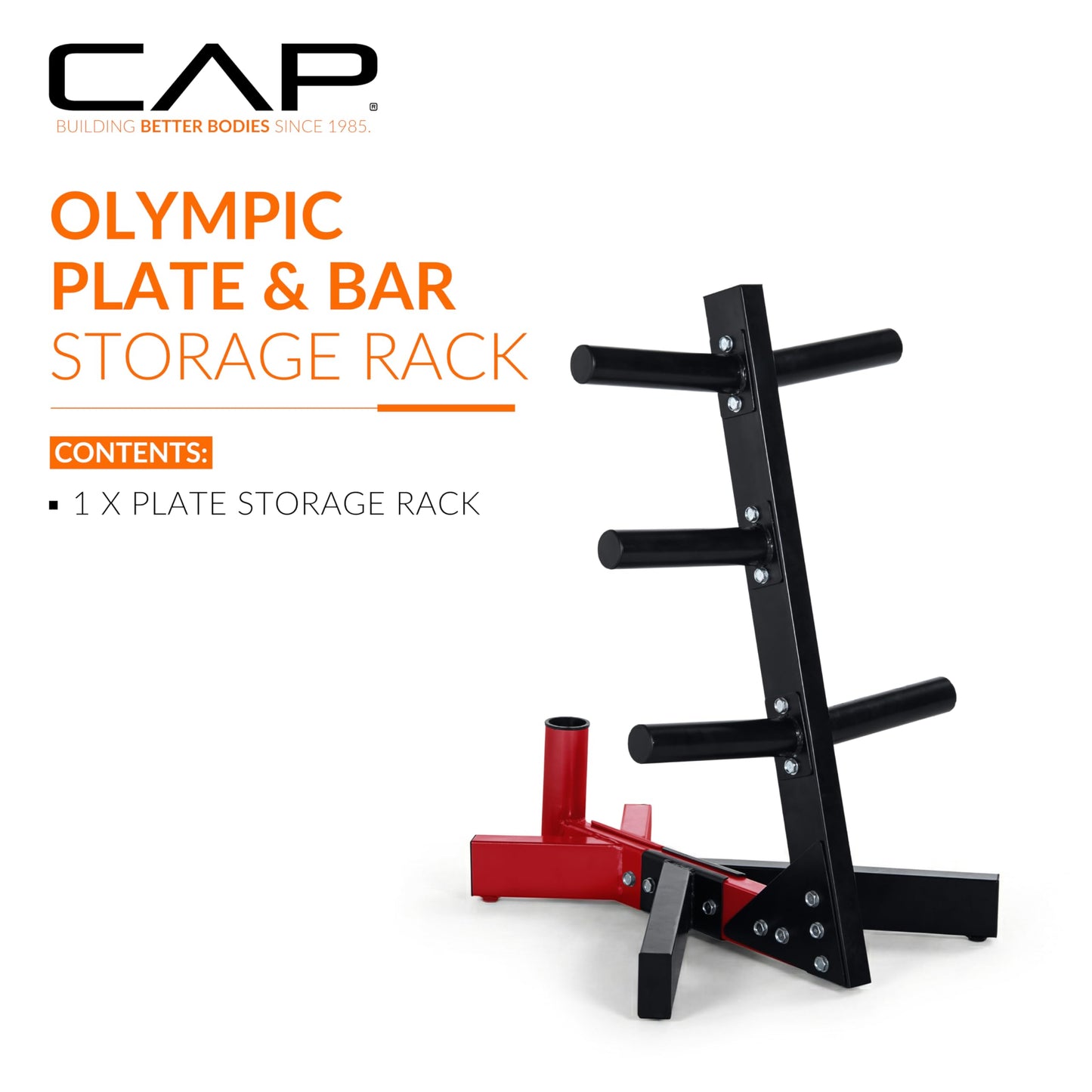 CAP Barbell Olympic Plate Tree Storage Rack for Weights and Bar, Red
