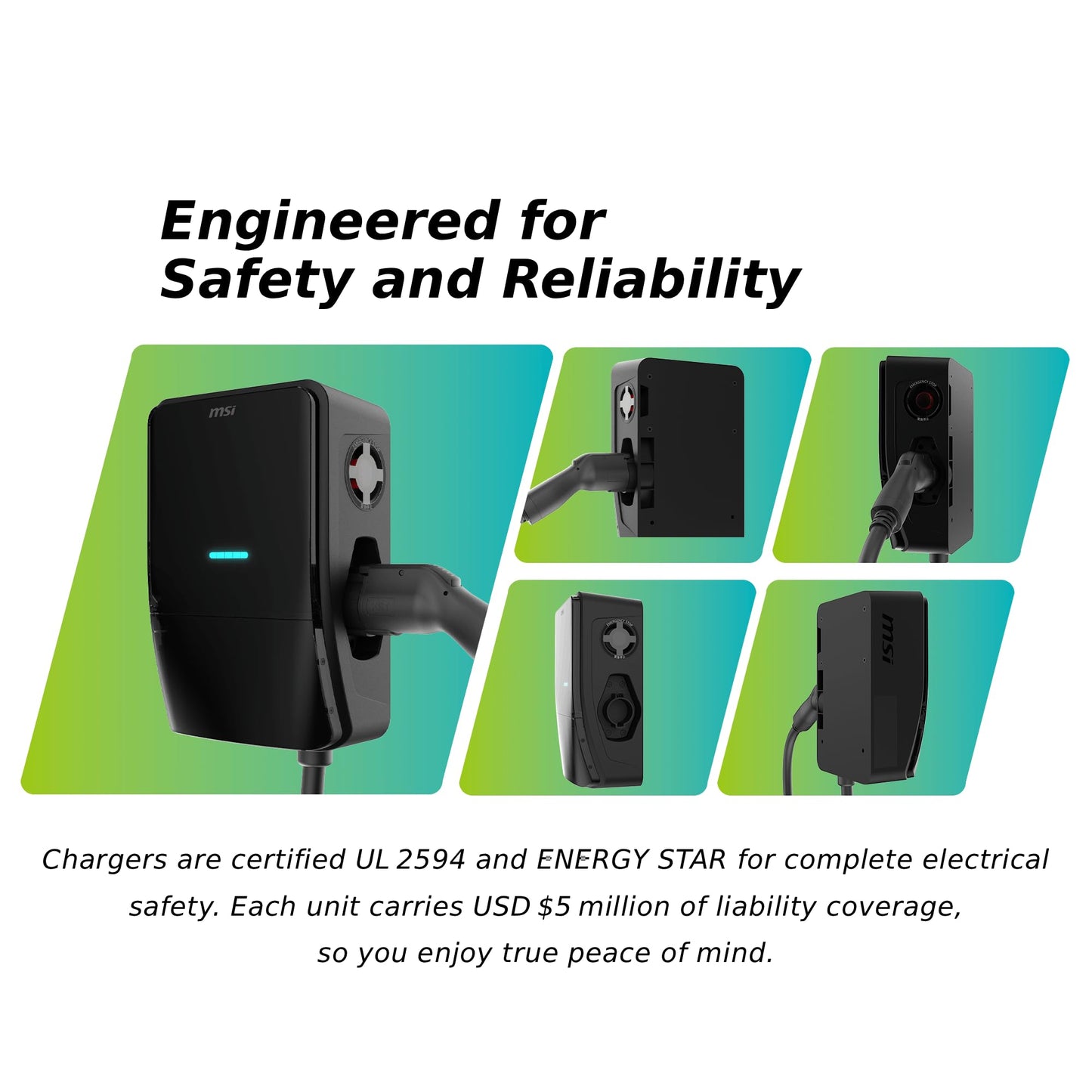 MSI EV Life NACS Hardwired, Level 2 Charger, 240V, 60A, 14.4 kW, IP55 Rated-Water and dust Resistant, IK08 Impact Resistant, UL2594 Certified, Energy Star, 5 Years Warranty