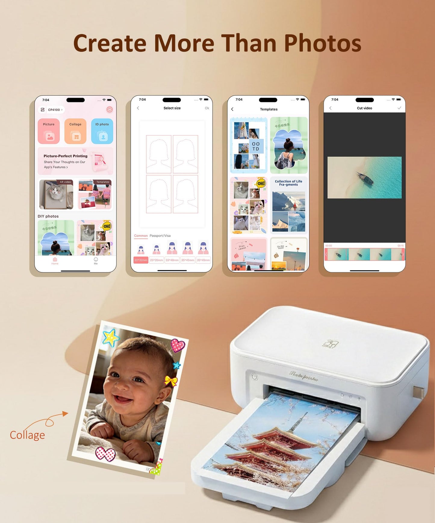 HPRT CP4100 4x6 Photo Printer with 108 Sheets & 2 Ribbons, Full-Color Thermal Dye Sublimation Wi-Fi Printing, Portable Instant Picture Printer for iPhone/Android, AR Video, Fun App, Home Use, White