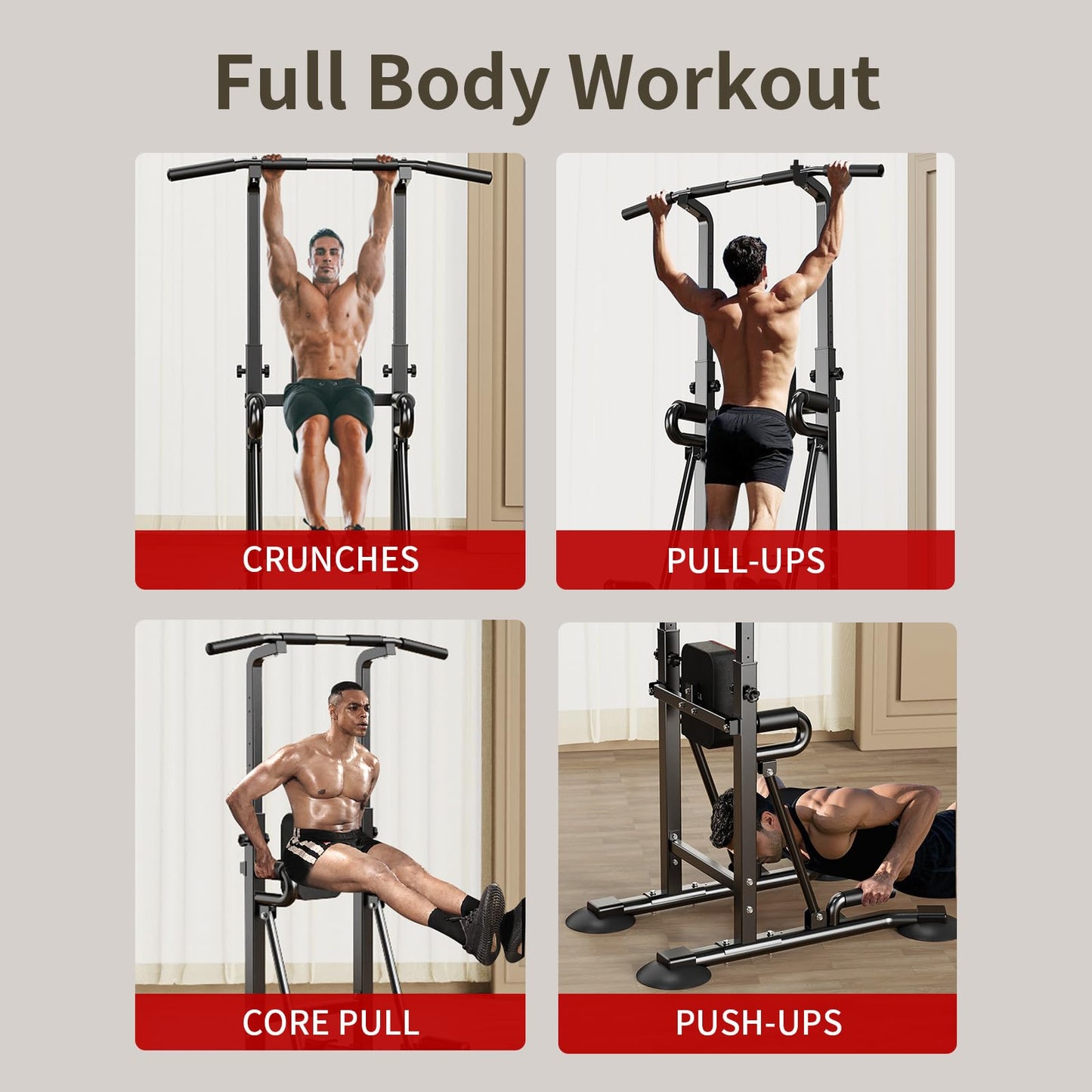 Power Tower Pull Up Bar Station, 450 lbs Capacity, Heavy-Duty 2" Steel Frame, Stable X-Base, Adjustable Dip Station for Home Gym