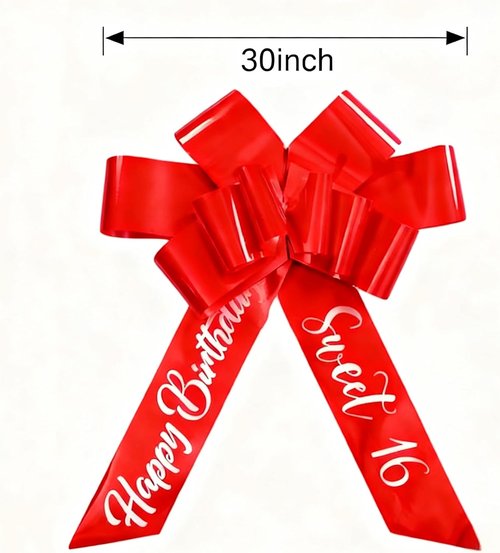 GYDbow 30-Inch Giant Red Car Bow - Premium Satin Ribbon Gift Decoration for Sweet 16 Birthday | Easy to Install