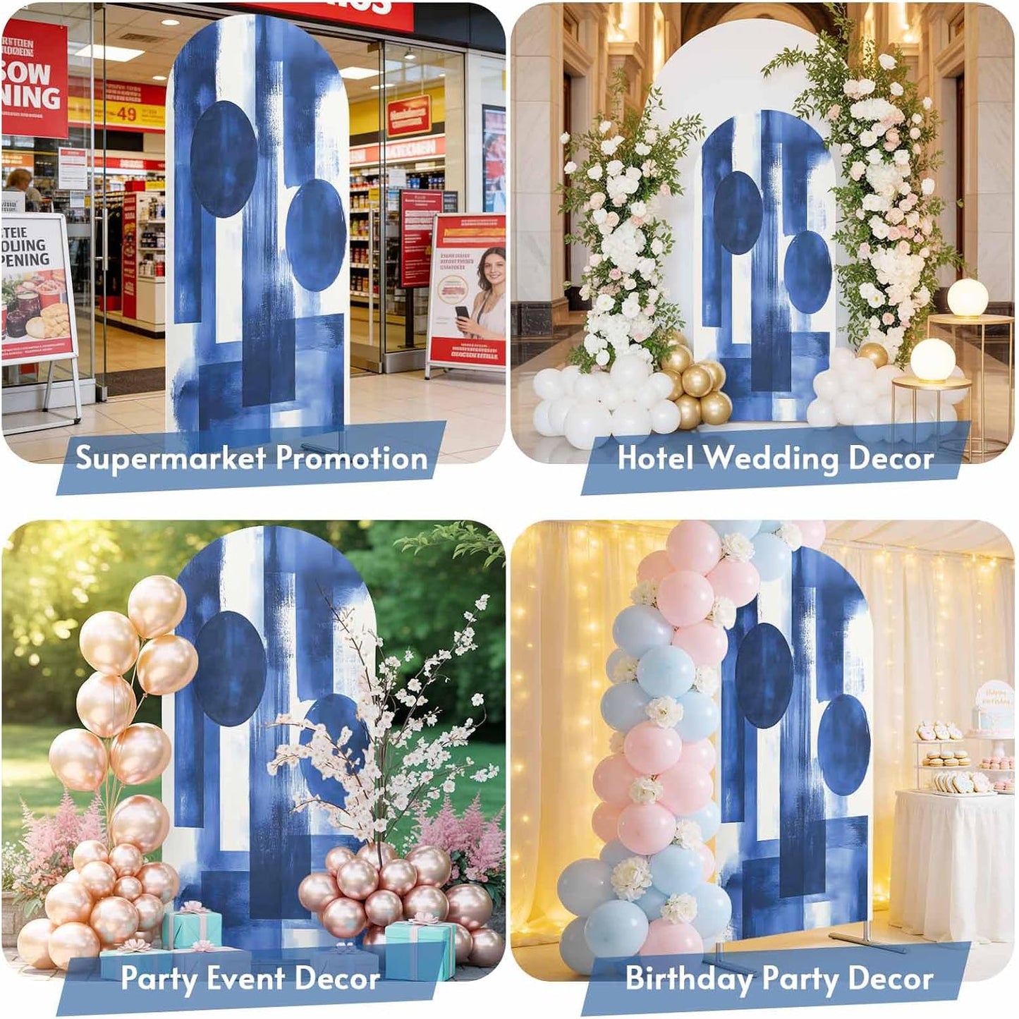 Jnbasdffb 6.6 Geometric Blue Wedding Arch Cover, Stretchy Spandex Arch Backdrop Stand Covers FT, Simple Abstract Modern