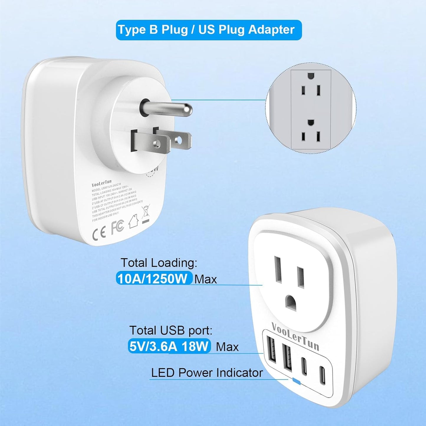 VooLerTun 2 Pack Outlet with USB Ports Cruise Approved Power Strip Wall Outlet Extender Splitter, USB Outlet Plug