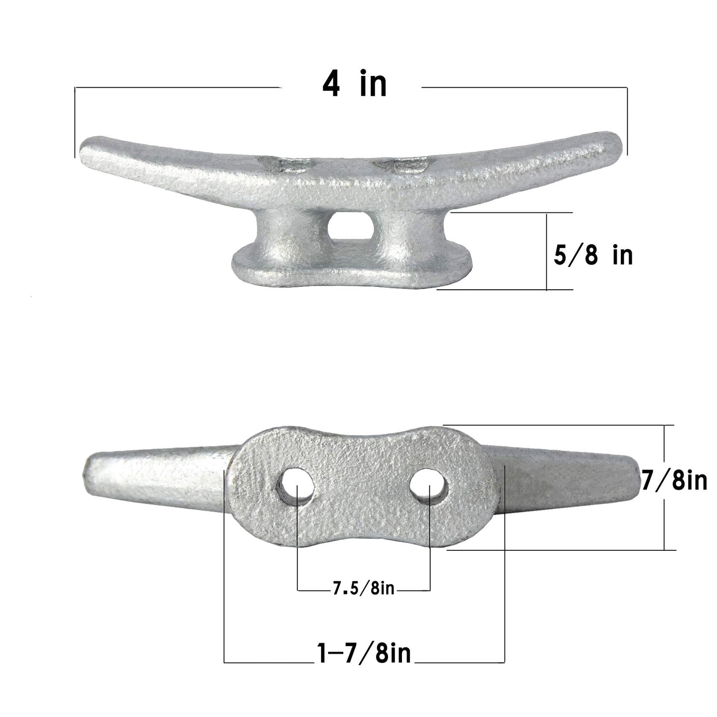 VEITHI Dock Cleat 4 inch - Hot Dipped Galvanized Boat Cleats, Rope Cleat, Boat Dock Cleats with Hardware Ideal for Small Boat,Deck,Piers for Tying up Boats,Marine Decor,Boat Tie Down Cleats (4 Pack)