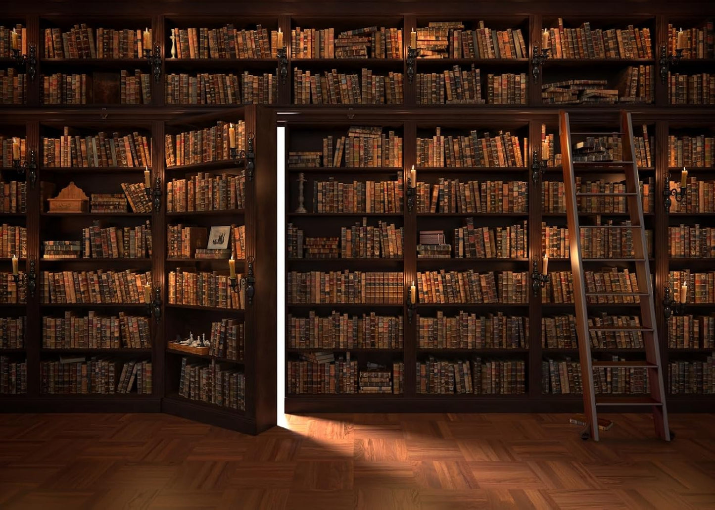 BELECO 5x3ft Fabric Mysterious Magic Library Backdrop Vintage Wooden Bookshelf Old Books Candles Stairs Book Stacks