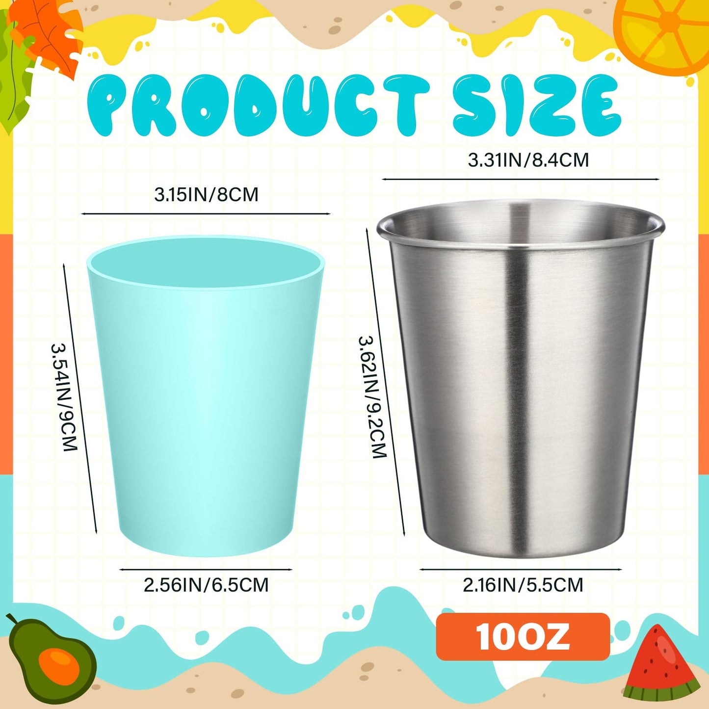 Singhoow 8 Pack Stainless Steel Cups for Kids 10 oz Colorful Toddler Tumbler with Silicone Sleeves Unbreakable Stackable Rainbow Metal Cup Drinking Glass for Summer Party Spring Camping Beach Outdoor