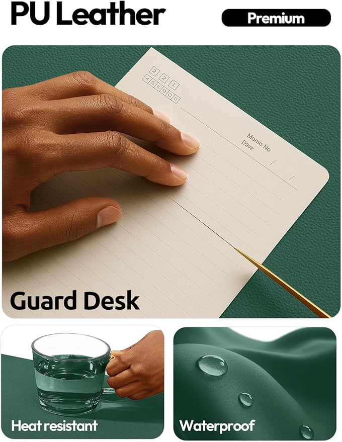 YSAGi Leather Desk Pad Protector, Office Desk Mat, Large Mouse Pad, Non-Slip PU Leather Desk Blotter, Laptop Desk Pad, Waterproof Desk Writing Pad for Office and Home (Seafoam Green, 31.5" x 15.8")