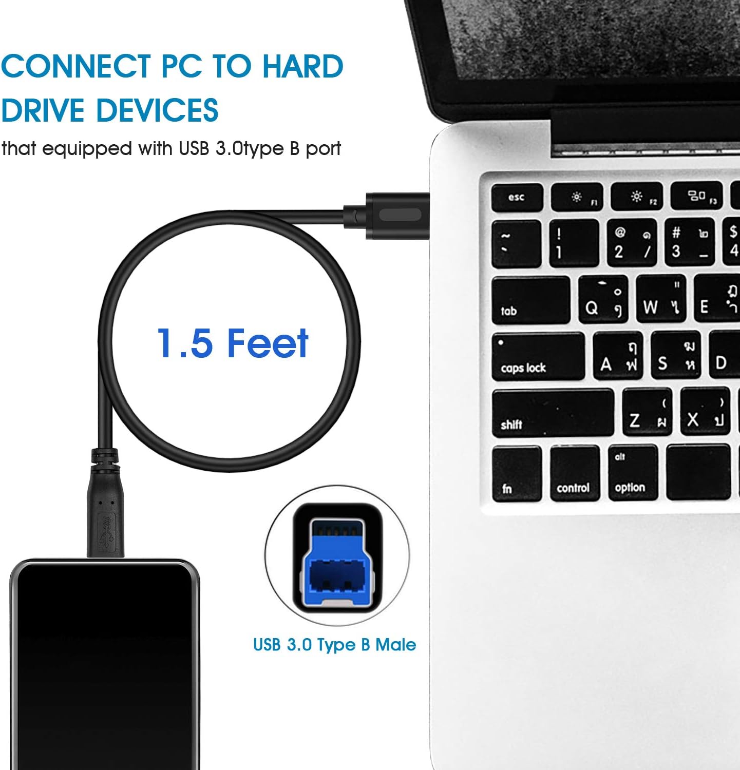 Jelly Tang 3.0 3Ft, 3.0 More(3Ft/1M) USB Cable A to B Superspeed USB A-B Cable - for Scanner, Printers, External Hard