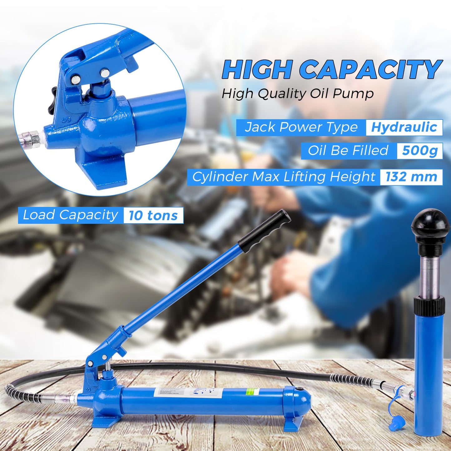 10 Ton (22046 lbs Capacity) Hydraulic Porta Power Kit, Multifunctional Auto Body Frame Repair Jack with 4.6 Ft Oil Hose & Storage Case, Heavy Duty Hydraulic Jack for Car Truck SUV Garage
