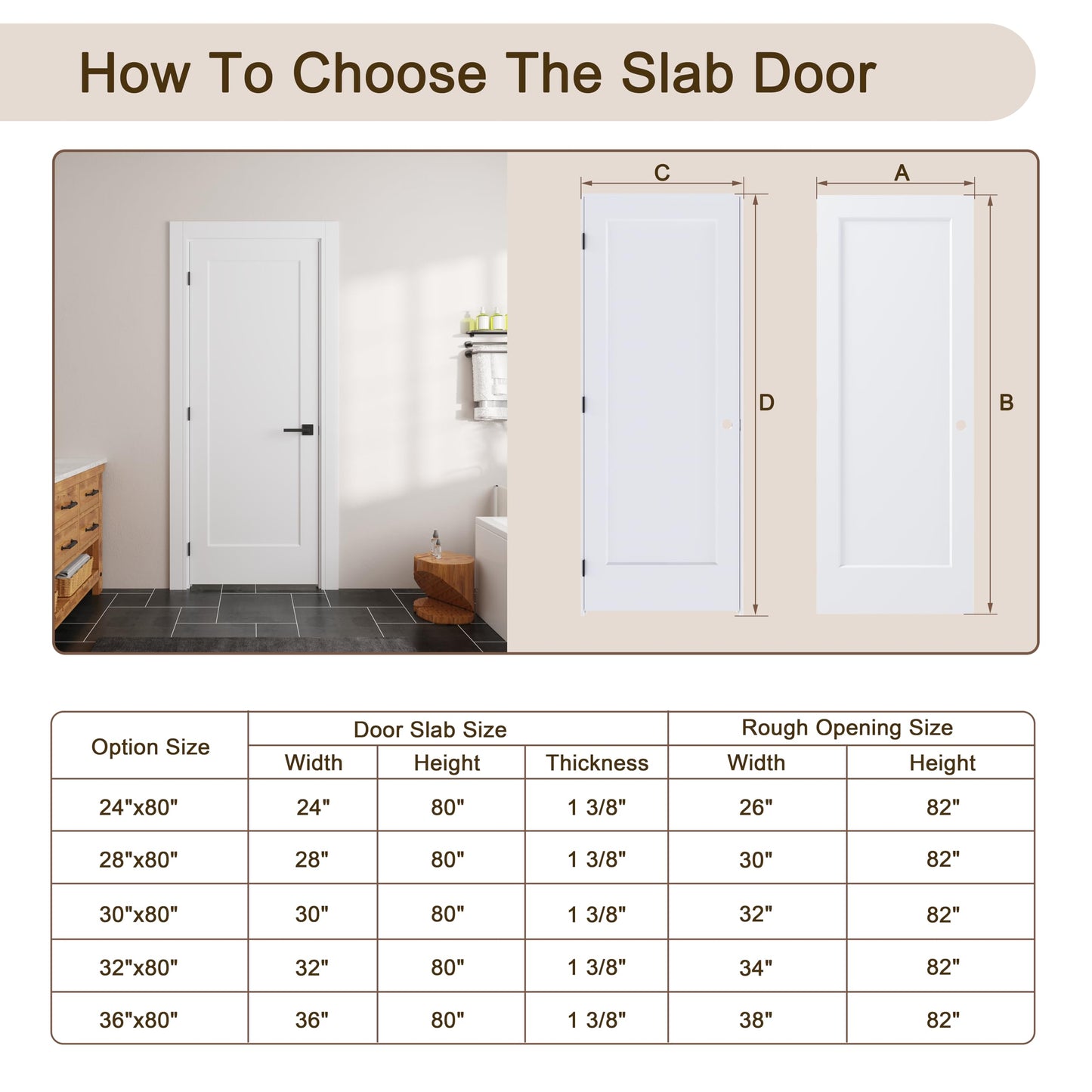 JUBEST 30"x80" Right-Hand Prehung Interior Door with Knock Down Jamb Kit & Matte Black Hinges, 1-Panel White Primed Hollow Core Molded Door Slab with Bore & Hinge Cutout, Durable & Sturdy, No Handle