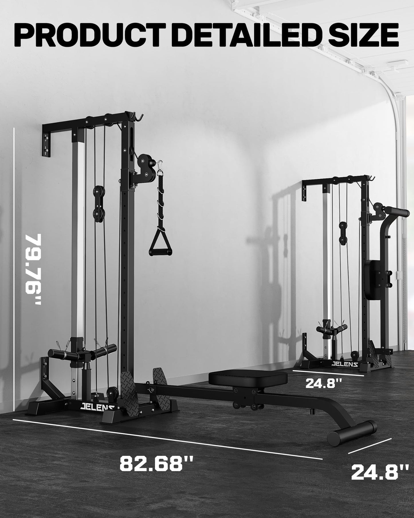 JELENS RC01 Foldable LAT Pulldown Machine with Adjustable seat, Wall Mount Cable Station with 16 Adjustable Positions, Cable Machine Home Gym 2 in 1 (Black, Classical)