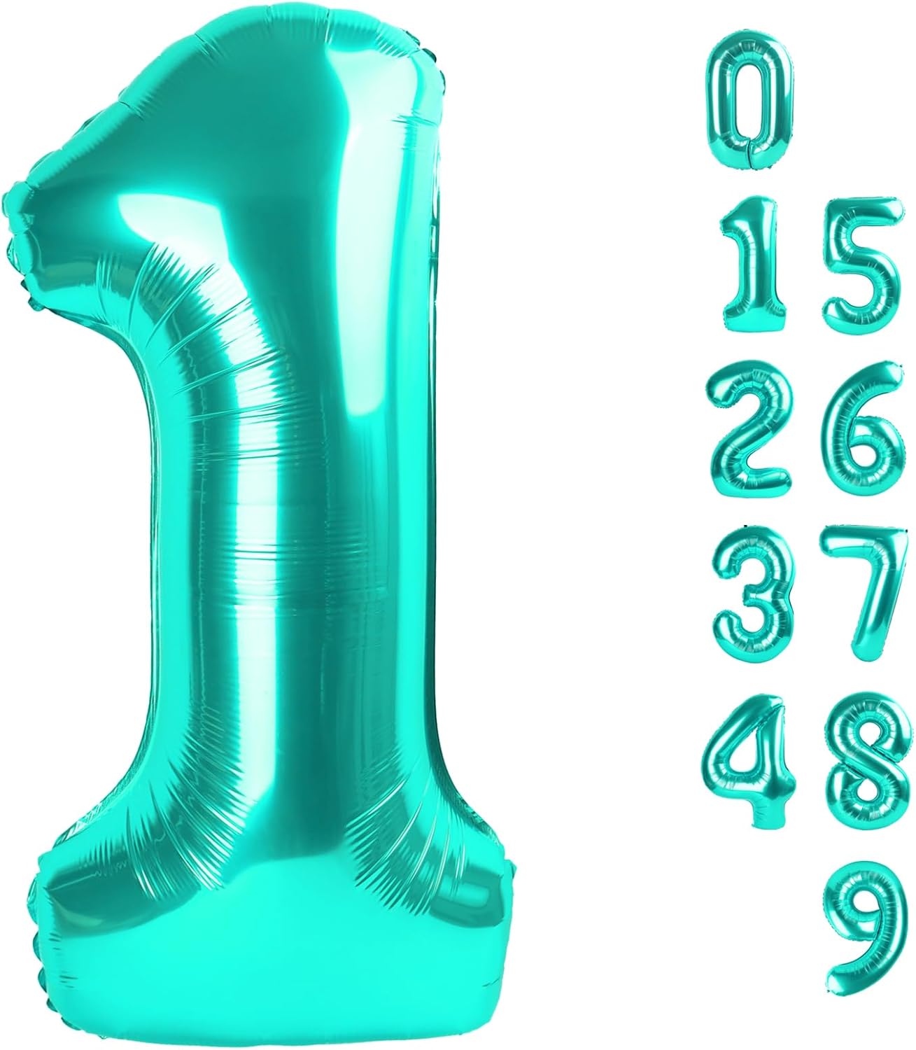 Number Balloons - 40 Inch Blue-Green Birthday Decorations for 1st, 11th, and 21st Celebrations