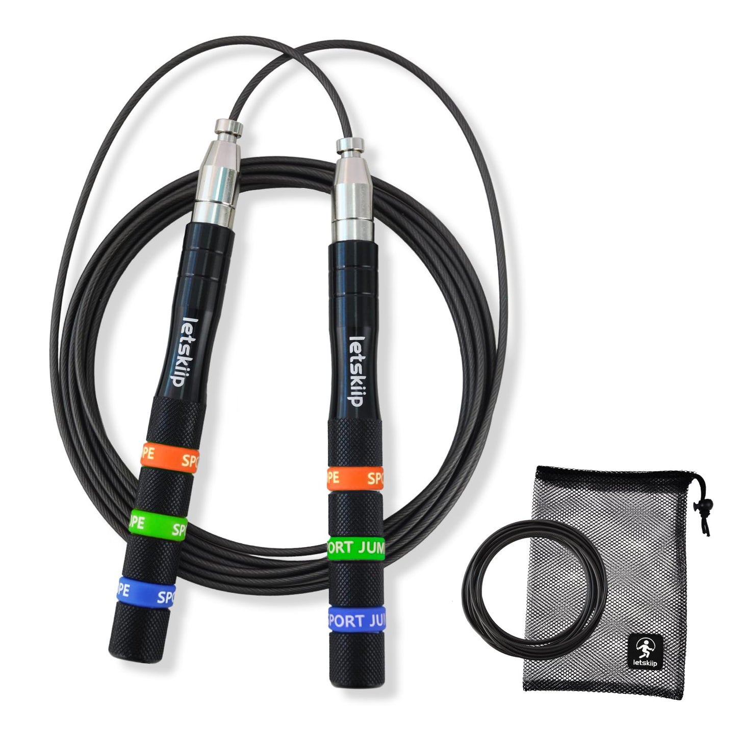 Letskiip Speed Jump Rope for CrossFit & Boxing - Secure Self-Locking Adjustable Skipping Rope for Men & Women - Anti-Slip Aluminum Handles & Smooth Ball Bearings for Double Unders, HIIT, Home Gym (2 Cables Included)