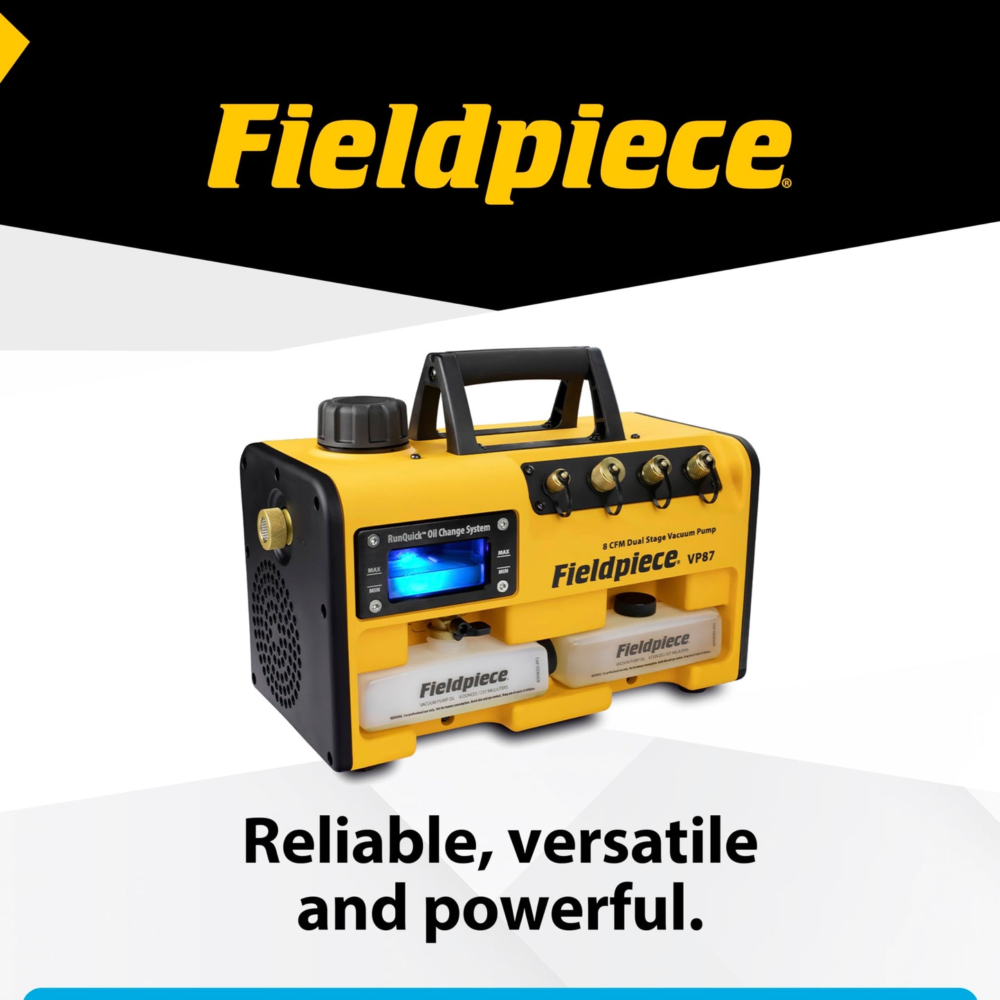 Fieldpiece VP87 Vacuum Pump – 8 CFM, ¾ HP DC Motor, RunQuick Oil Change System – Portable - Professional HVAC Tool - A2L Compatible