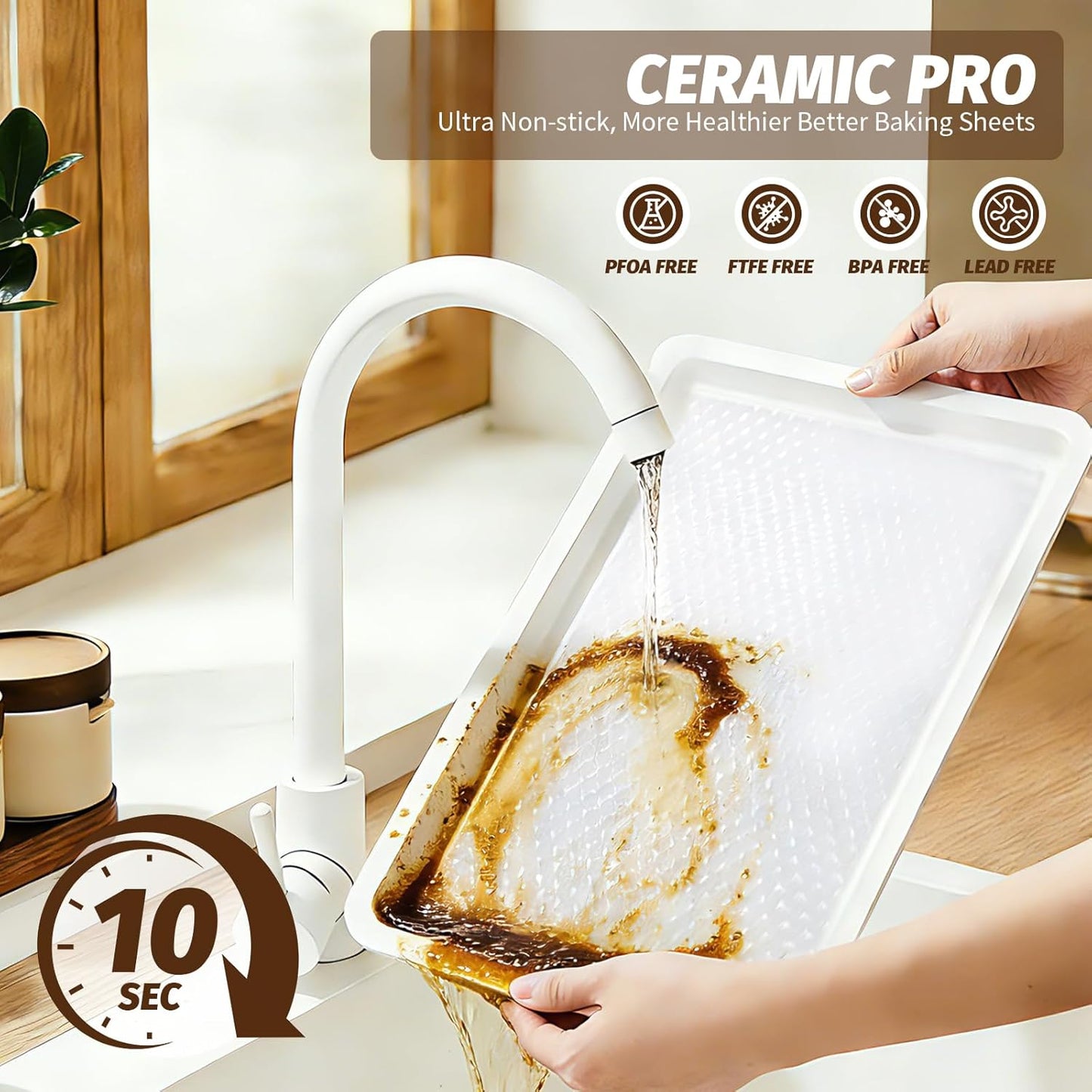 Skiennix Nonstick Ceramic Baking Sheet Set - 2-Pack 13x9 Quarter Pan, Oven Safe 550°F, Dishwasher Safe, Gray/Yellow
