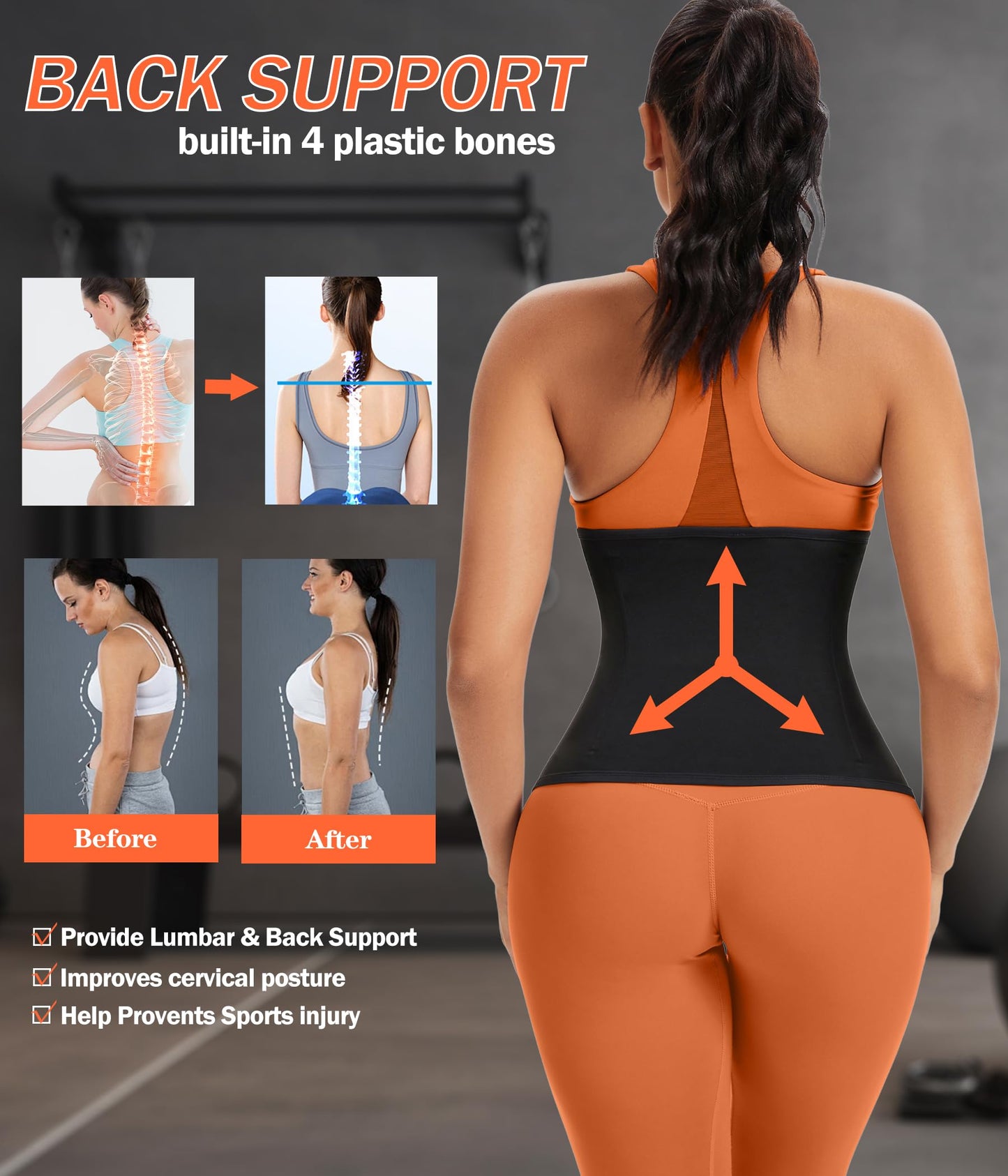 FUXERT Womens Waist Trainer with Zipper Sweat Waist Trimmer for Women Sweat Belt Band Sports Sauna Suit（BK XXL Black