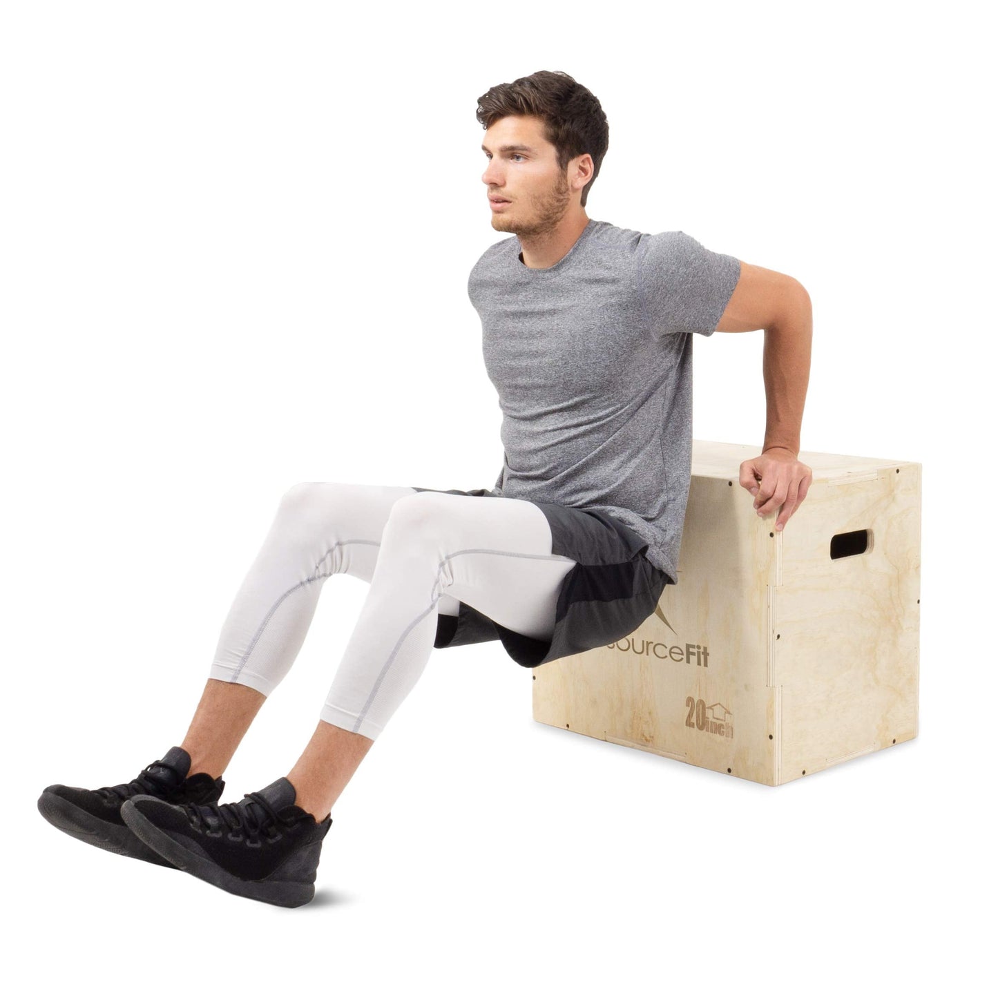 ProsourceFit 3-in-1 Wood Plyometric Jump Box For Cross Conditioning, Agility, Vertical Jump Training & Plyo Workouts, Beige, 24L x 20W x 16H