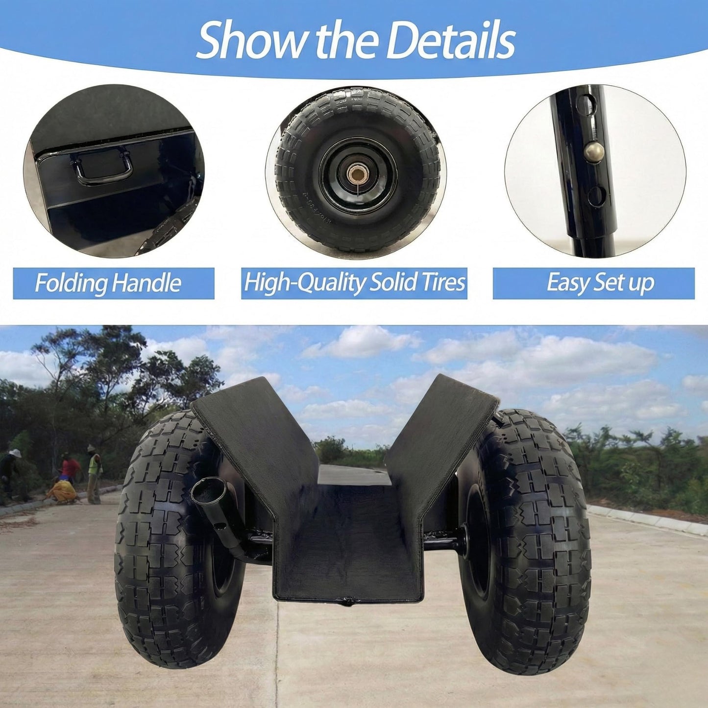 Heavy Duty Panel Dolly, All-Terrain Slab Dolly with 1000 LB Weight Capacity,10-inch Wheels (Black Solid Tire)-Patent Pending
