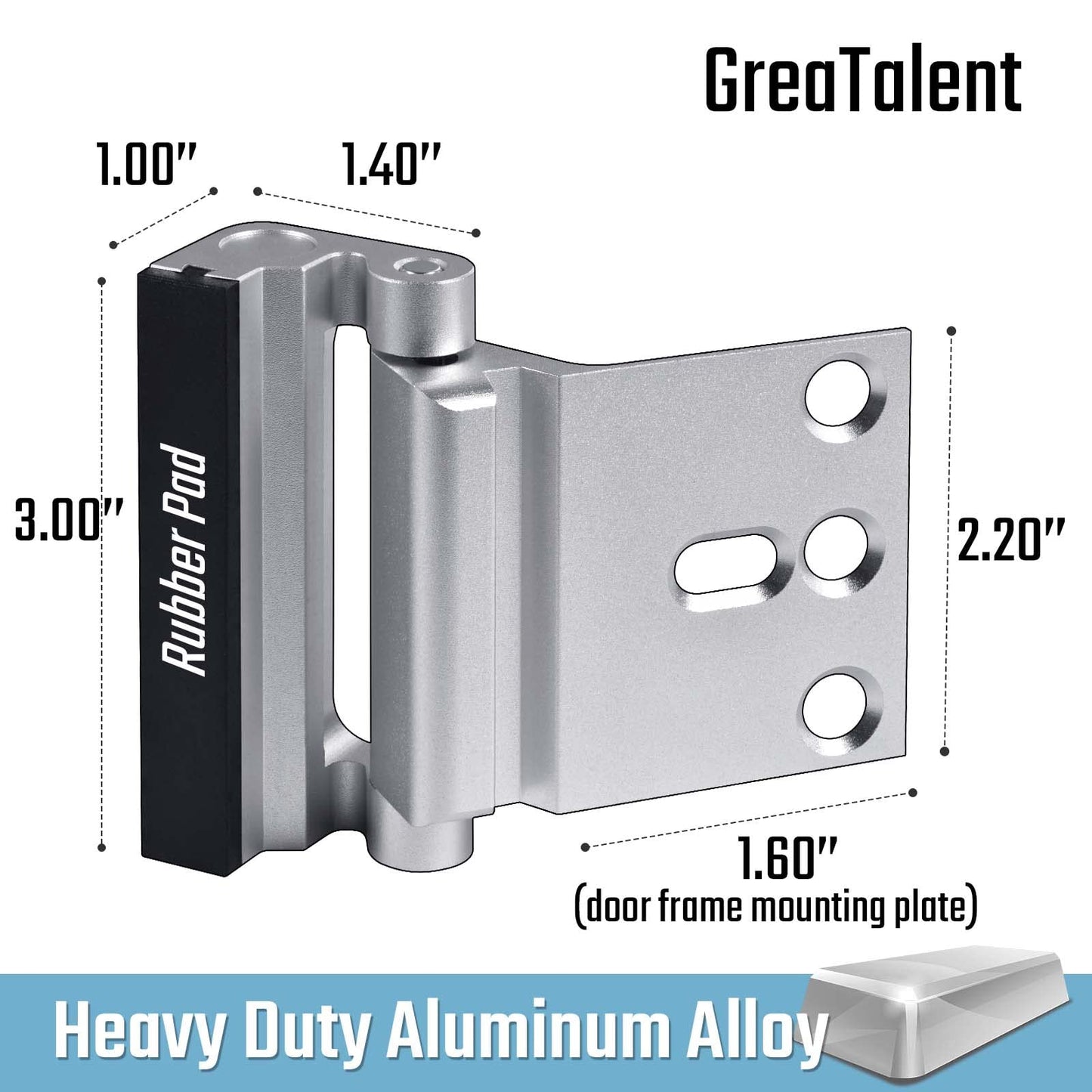 GreaTalent 3PACK Home Security Door Reinforcement Lock Childproof, Add High Security to Home Prevent Unauthorized Entry, Aluminum Construction Finish, Frame Lock, Silver