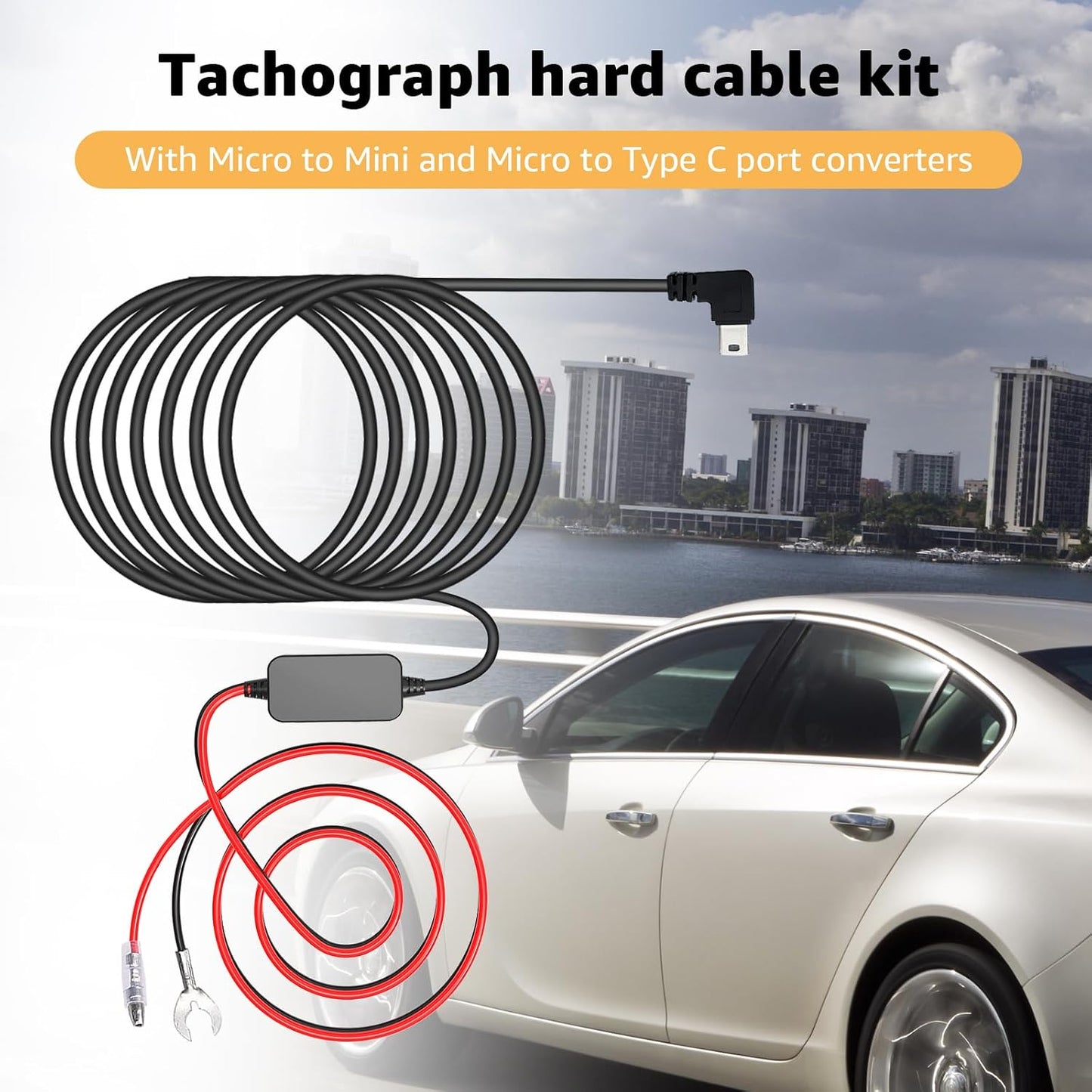 MONDGE 3-in-1 12V-24V 5V 13FT Hard Wire Kit USB-C & Micro/Mini USB Hardwire Kit for Dash Cams to Car Dash Camera Power