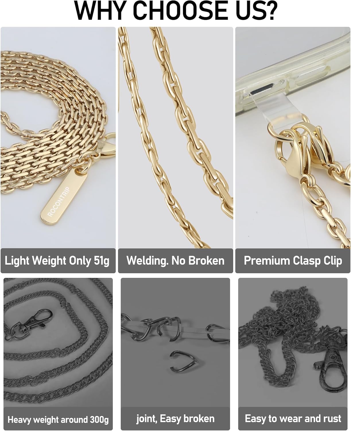 2 ROCONTRIP Phone Chain Crossbody Phone Strap with Tether Tabs Detachable iPhone Lanyard Chain for All Phones Premium