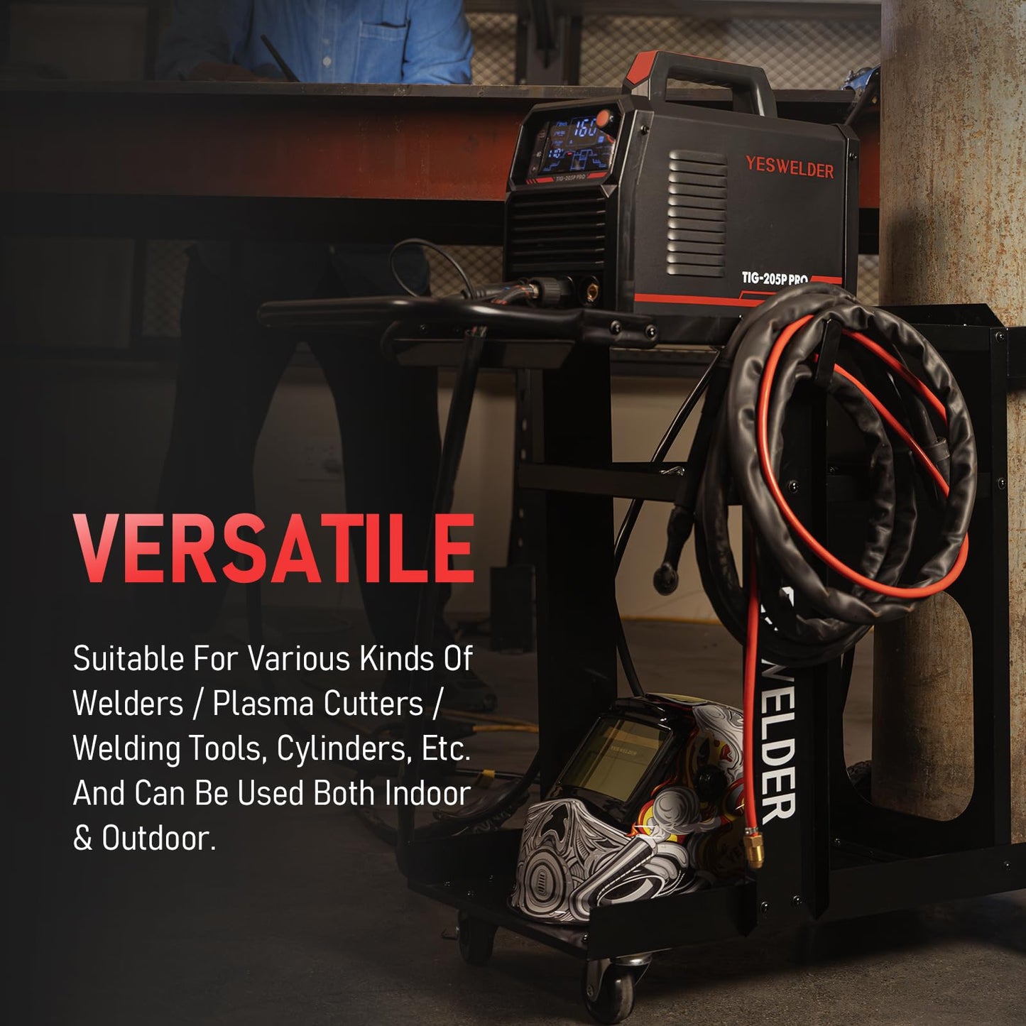 YESWELDER Welding Cart for TIG MIG Welder and Plasma Cutter,Three-Layer Welder Cart,Tank Storage Safety Chains, Heavy Duty Large Storage 360° Rolling Welding Trolley