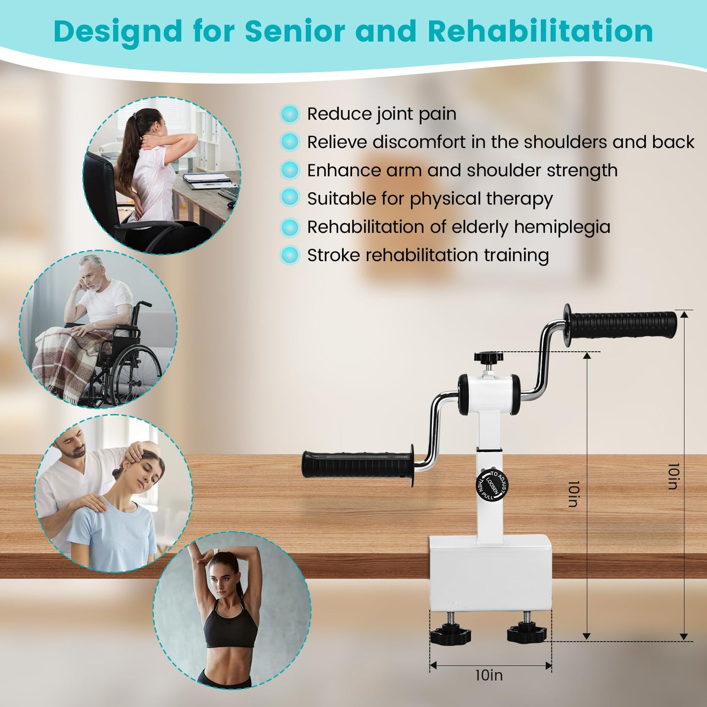 Arm Bike for Physical Therapy with Anti Slip, Desktop Clamp Design, Adjustable Resistance Exerciser for Arm and Shoulder Workout, Suitable for Tabletops 0.4-1.95 in Thick