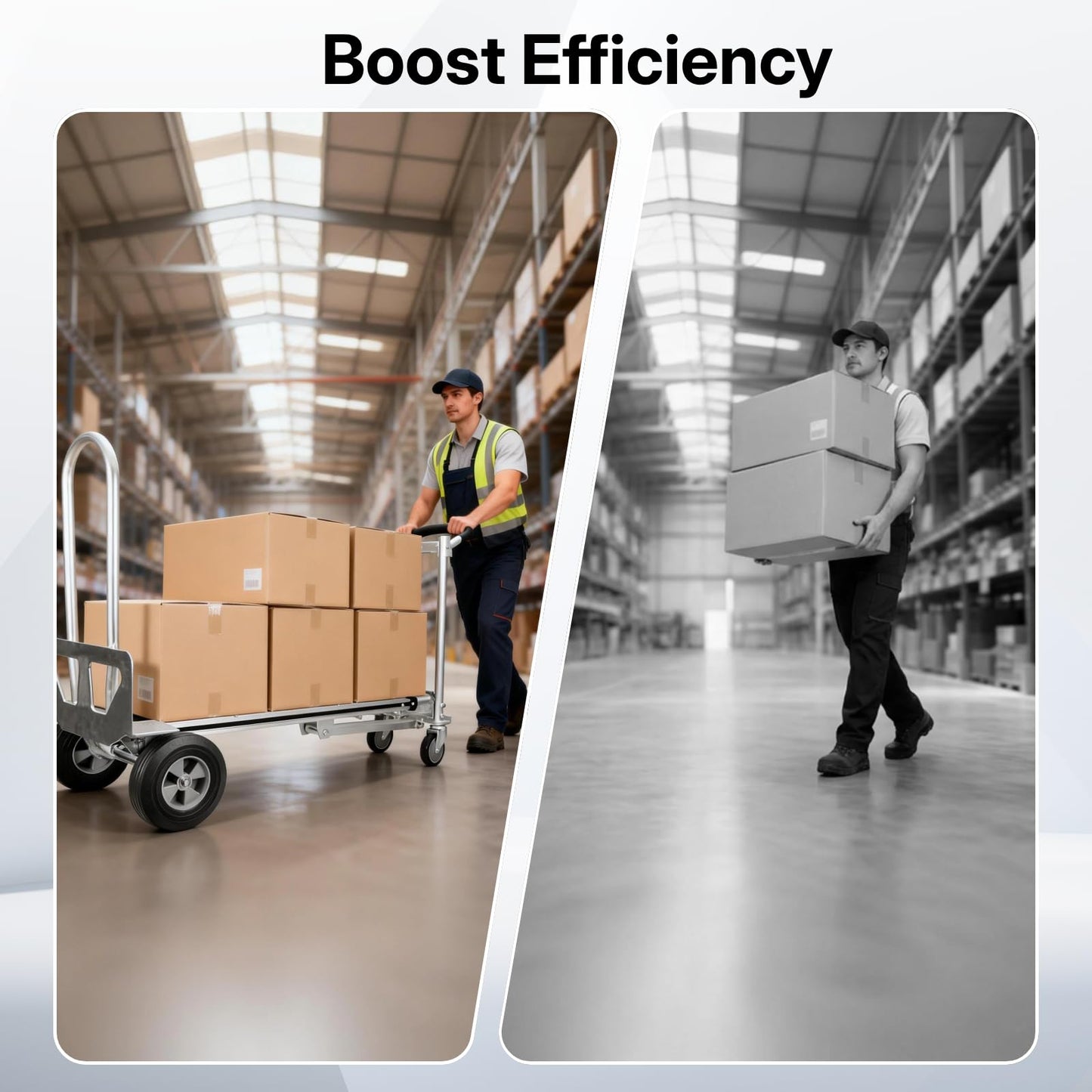 Heavy Duty Convertible Hand Truck – Heavy Duty Aluminum 3-in-1 Dolly, 770 lbs Capacity, 2x10 Solid Rubber Wheels, Folding Nose Extension, Ergonomic Anti-Slip Handle for Easy Transport