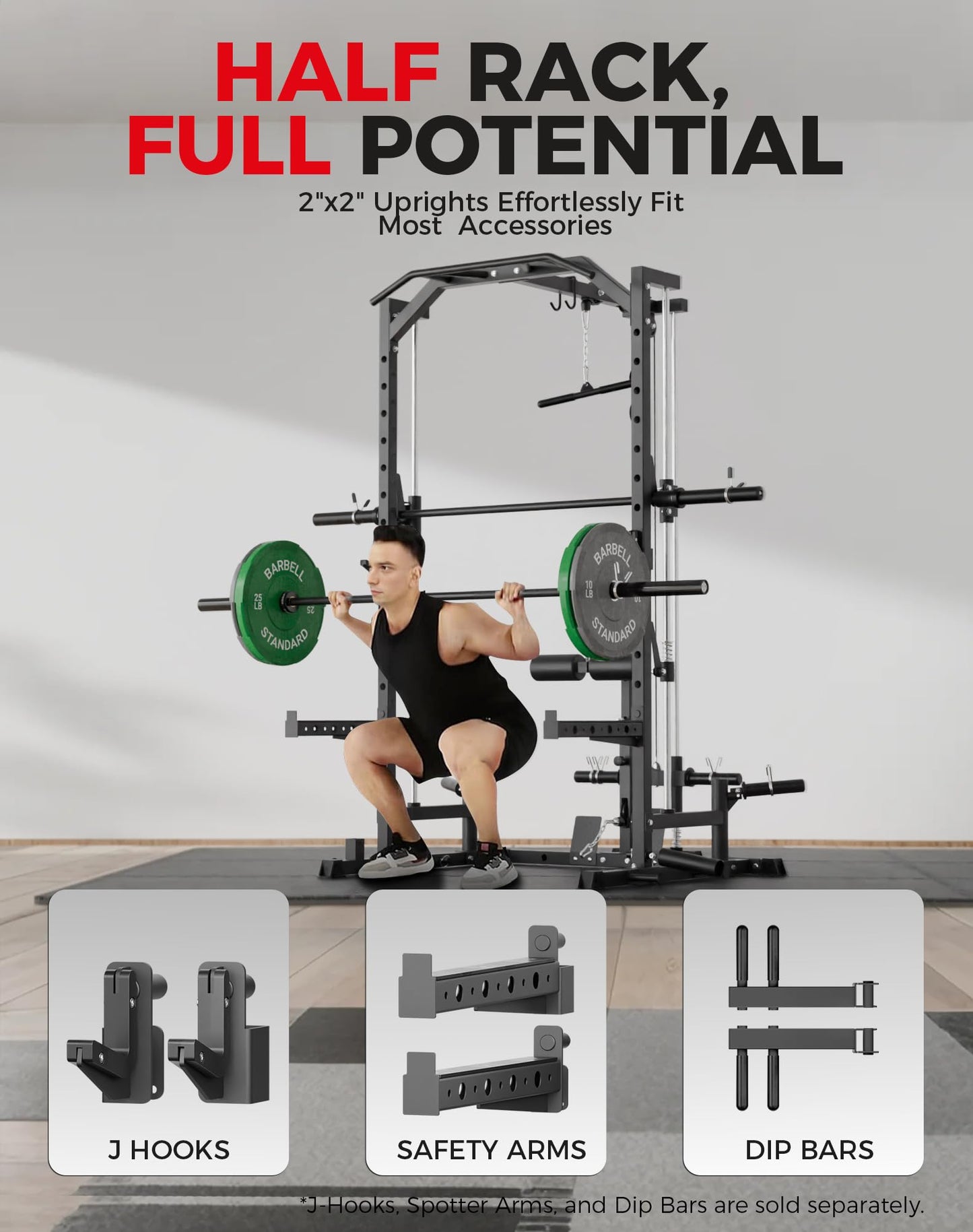 Mikolo Smith Machine Home Gym Power Cage (1:1 Ratio Strength Trainer) (Space Saving Design) (with 8 Free Attachments) Squat Rack for Full Body Training