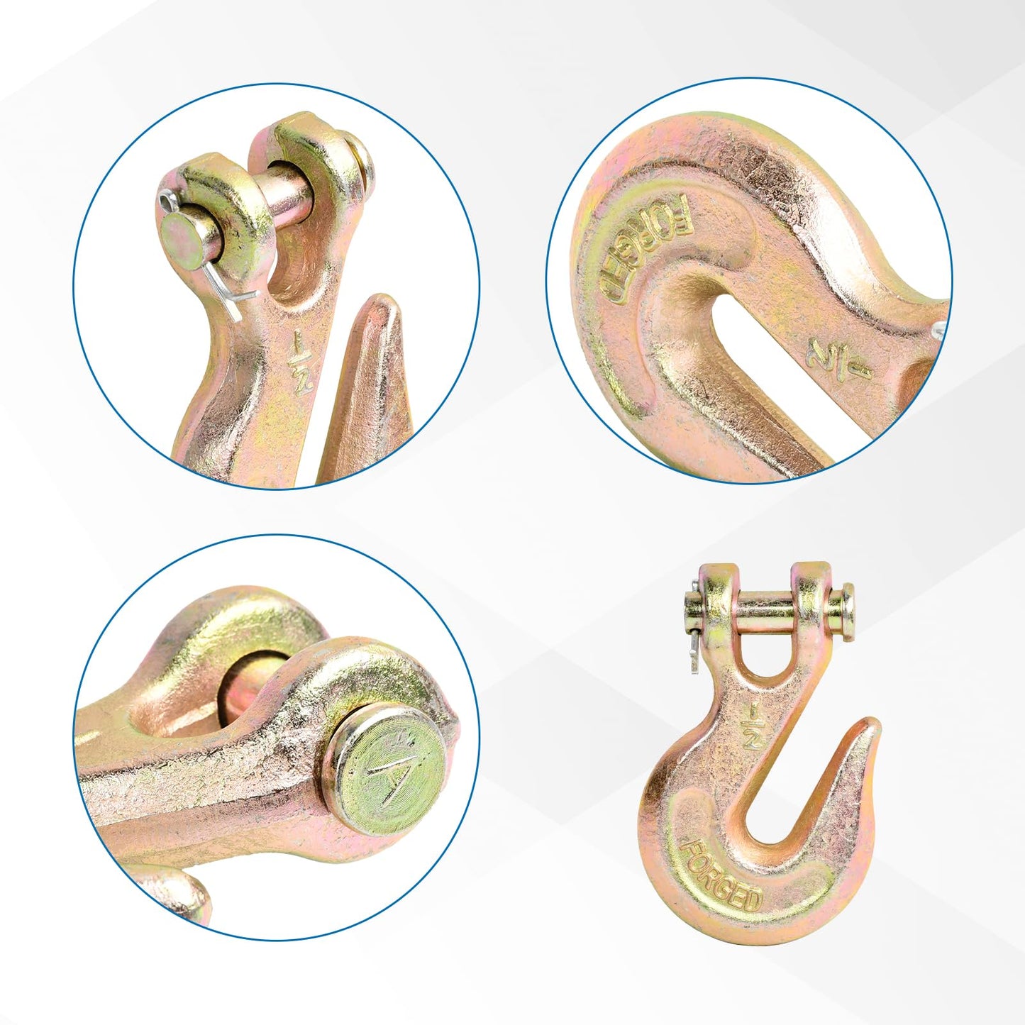 TBAPFS 4Pcs 1/2 Inch Clevis Grab Hooks Grade 70 Chain Hook 12000 Lbs Working Load Limit for Trailer Truck Transport