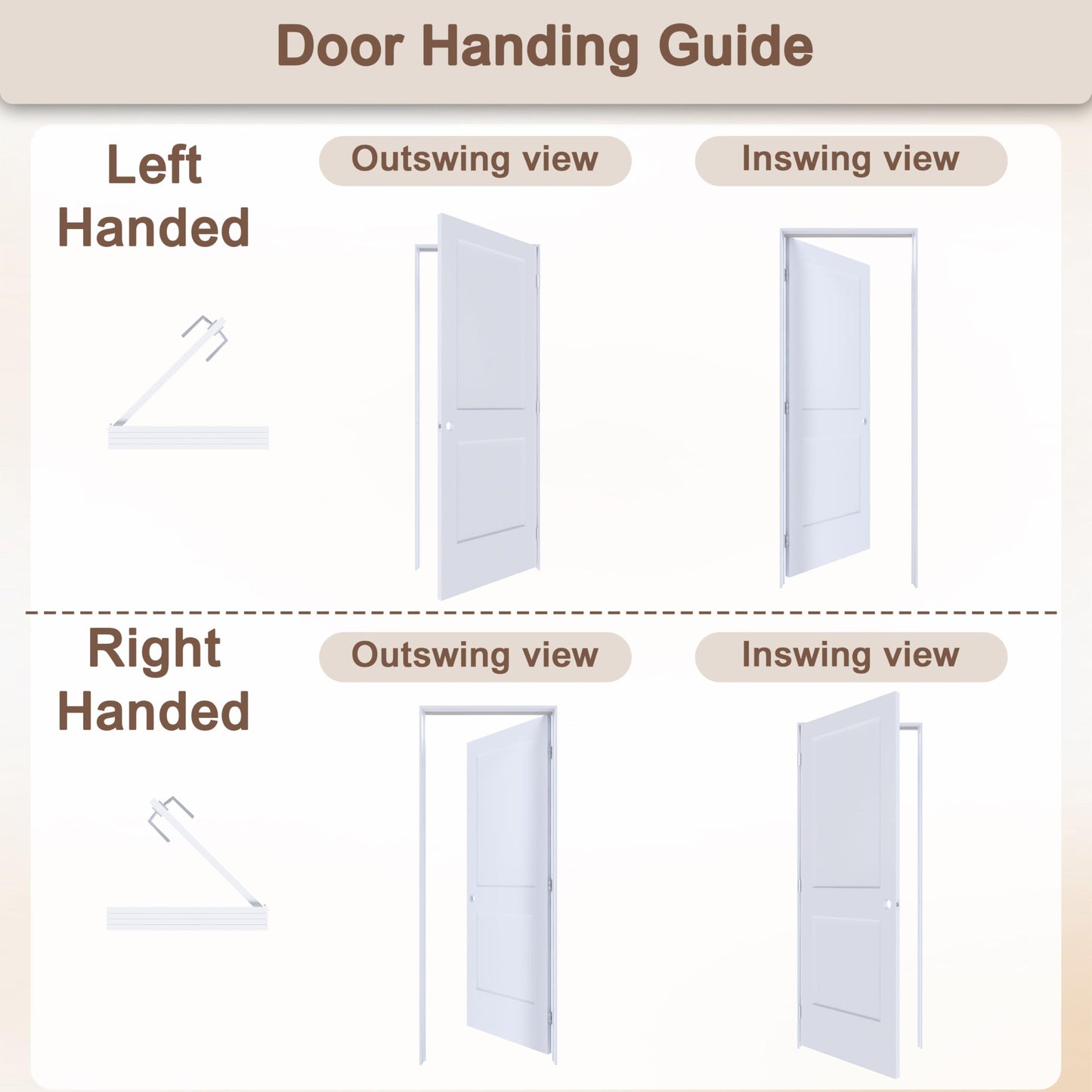 JUBEST 30"x80" Left-Hand Prehung Interior Door with Knock Down Jamb Kit & Satin Nickel Hinges, 2-Panel White Primed Hollow Core Molded Door Slab with Bore & Hinge Cutout, Durable & Sturdy, No Handle
