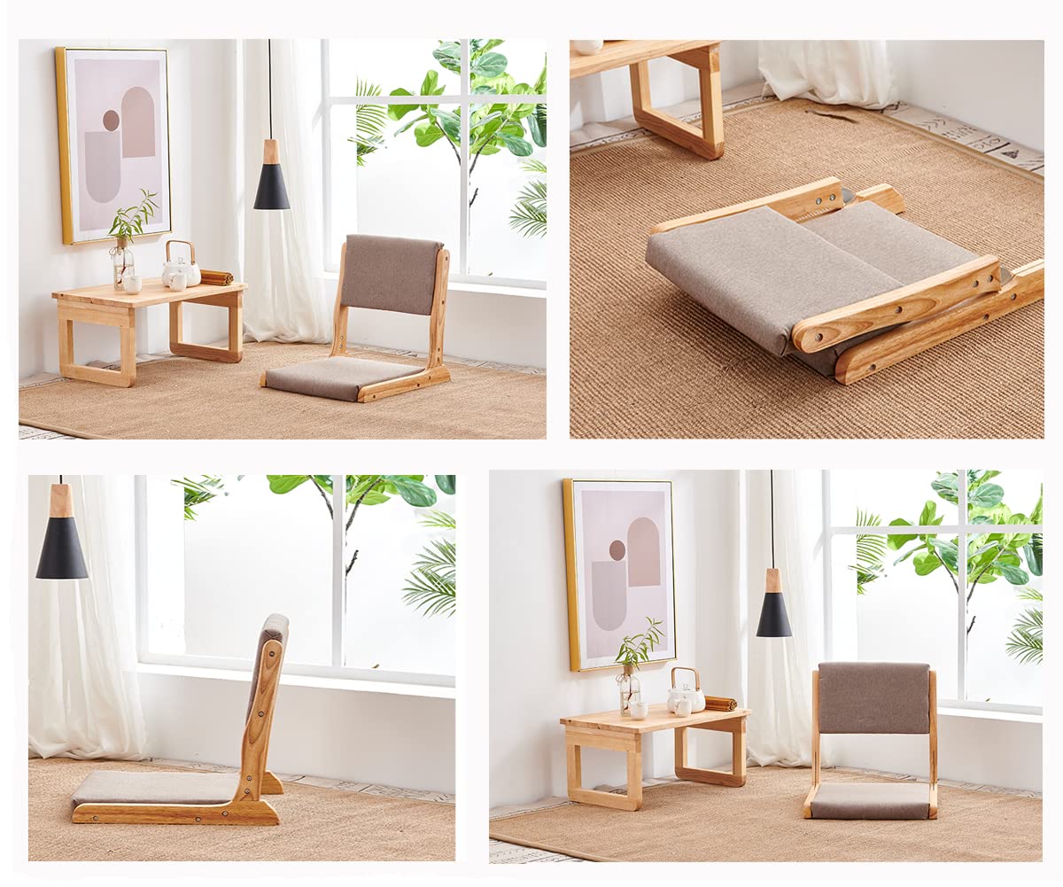 ZHEKUN Foldable Floor Chair with Back Support, Living Room Floor Seat, Portable Wood Legless TatamL Japanese Style Legless Chair, Lazy Sofa for Bay Window Meditation Reading, Balny Seat with Cushion