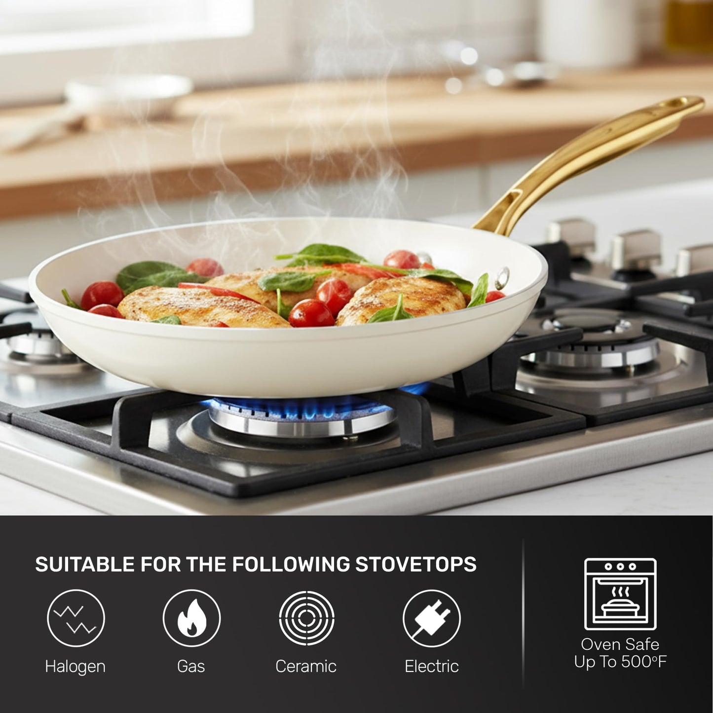 Gotham Steel 15 Pc Ceramic Cookware Set, Ceramic Pots and Pans Set Non Stick with Cooking Utensils and Steamer, Non Toxic PFOA PFOS Free, Premium Gold Stay Cool Handles, Oven & Dishwasher Safe