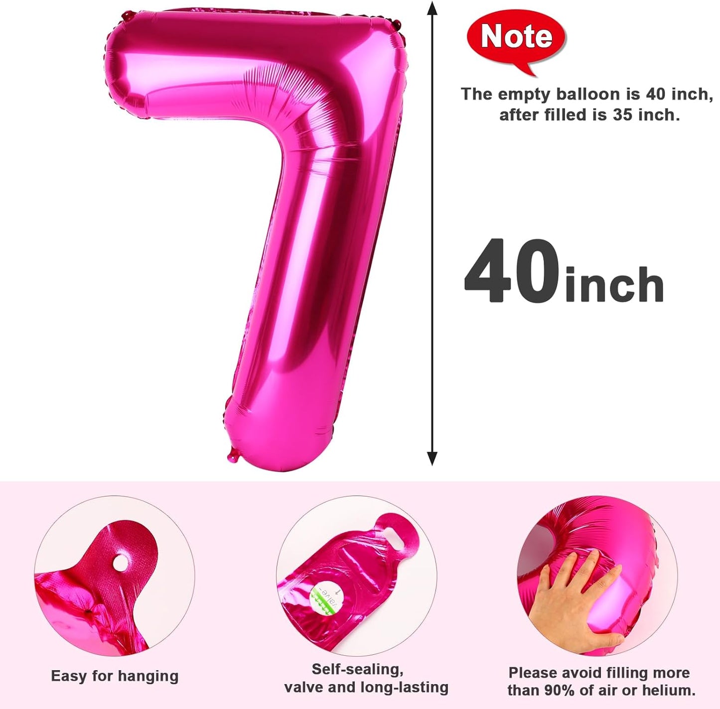 Skiennix 40-Inch Hot Pink Number 7 Balloon - Perfect for Birthdays, Engagements & Graduations