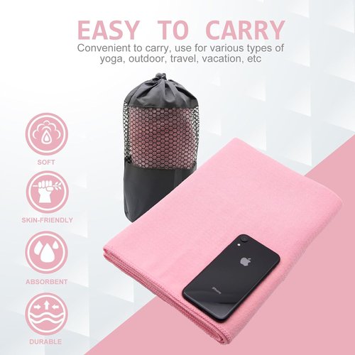Eunzel Hot Yoga Towel - Non-Slip Grip Dot Design | Sweat-Absorbent for Bikram & Pilates | 72" x 24", Pink