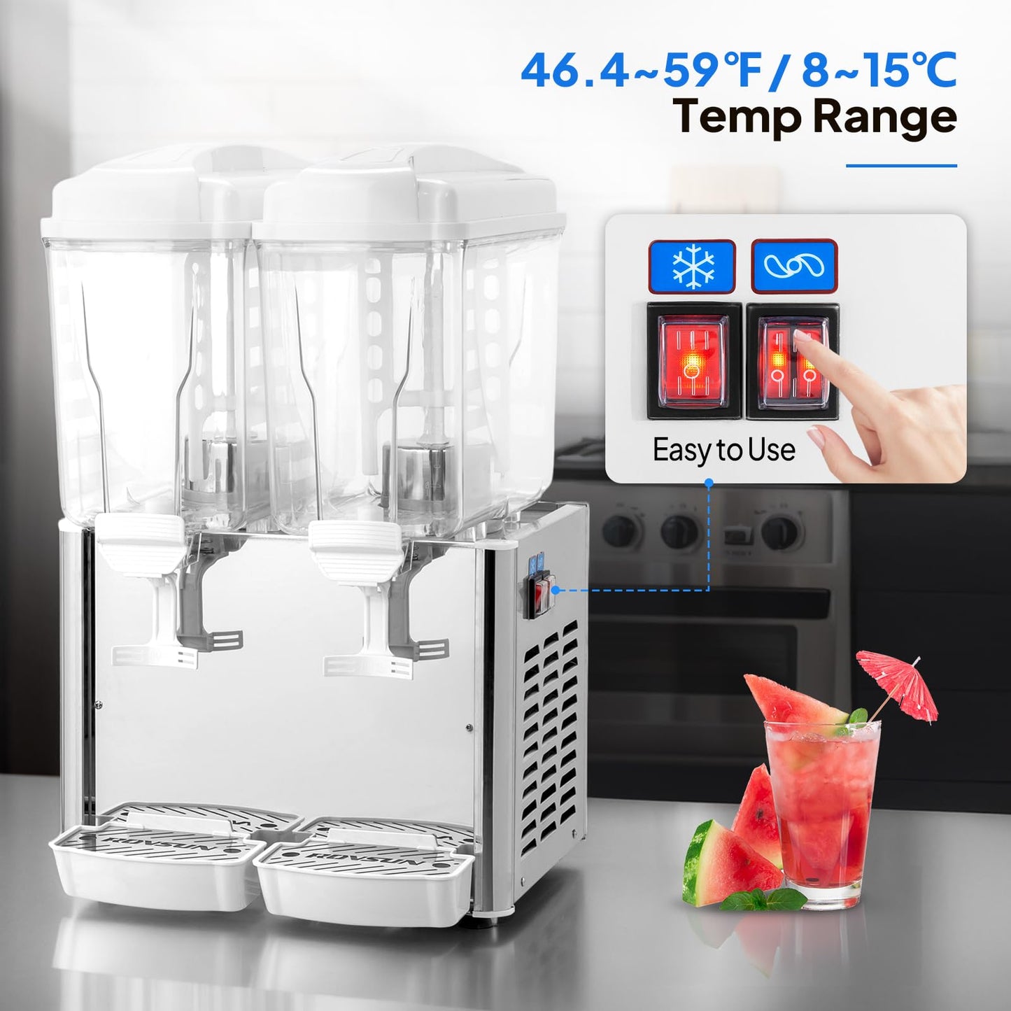 ROVSUN 9.6 Gallon/36L Commercial Beverage Dispenser Drink Dispenser, 18L X 2 Tanks Commercial Juice Dispenser Stainless Steel with Thermostat Controller for Home Restaurant Bar Party 110V/60HZ