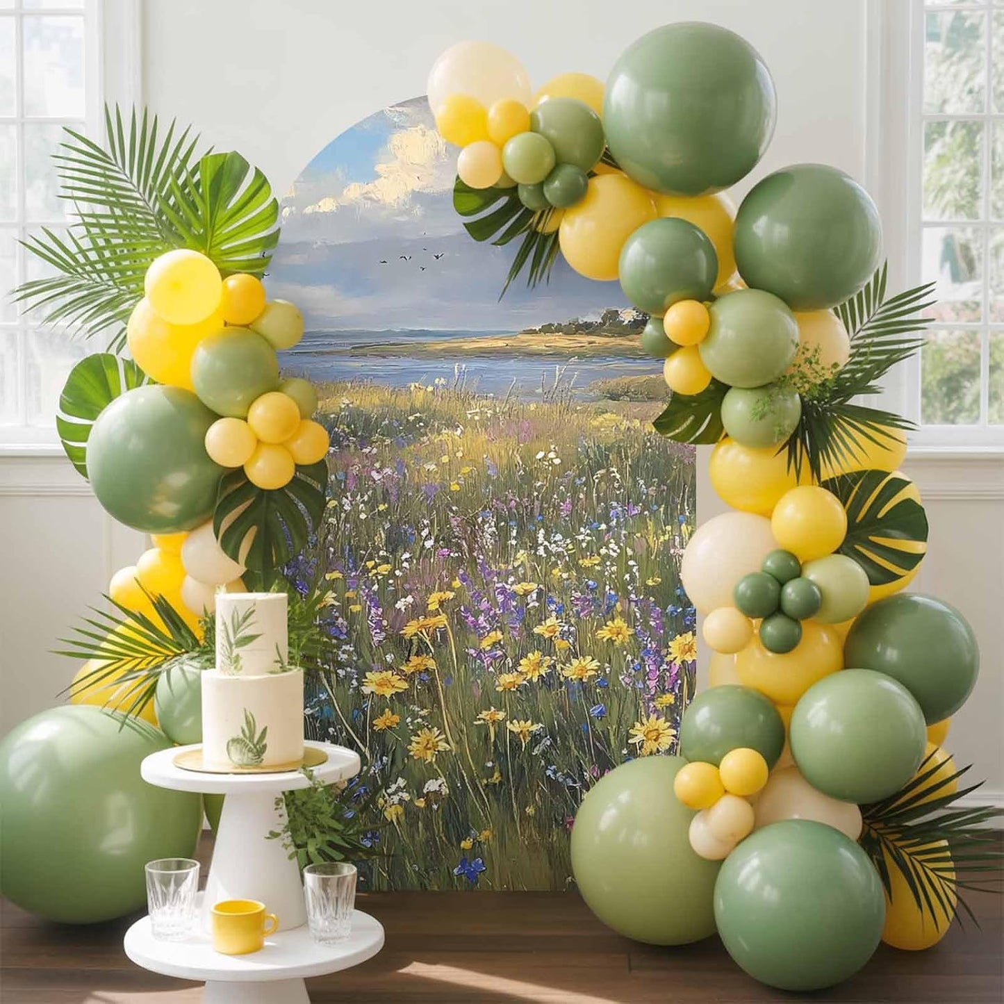Jnbasdffb 6.6 Spring Floral Wedding Arch Cover, Stretchy Spandex Arch Backdrop Stand Covers FT, Oil Painting Pastoral