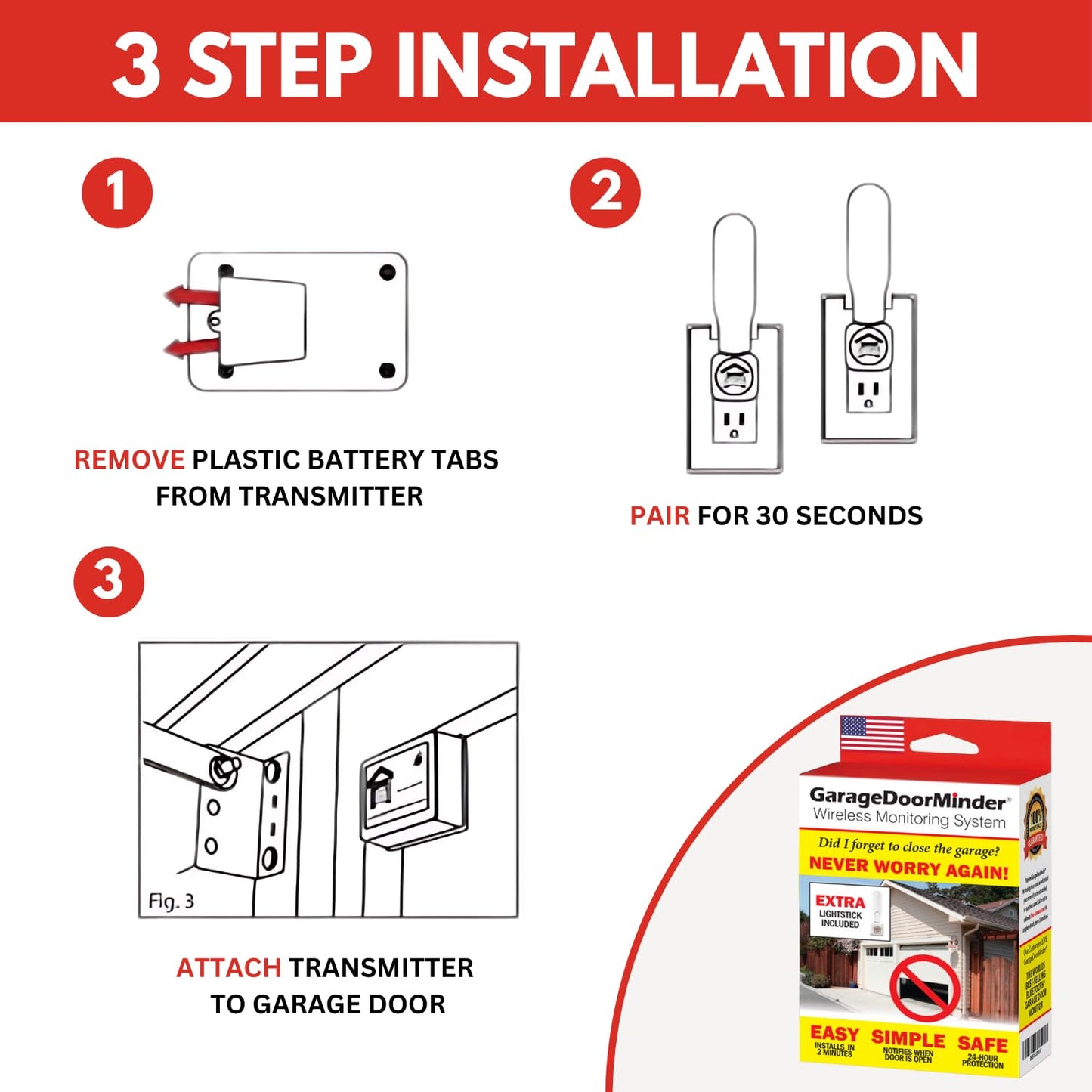 Garage Door Minder® 2-Room Combo Pack. No Wi-Fi. in Home Monitor & Alert System. 100% Wireless. Installs in Two Minutes! Great for Seniors!
