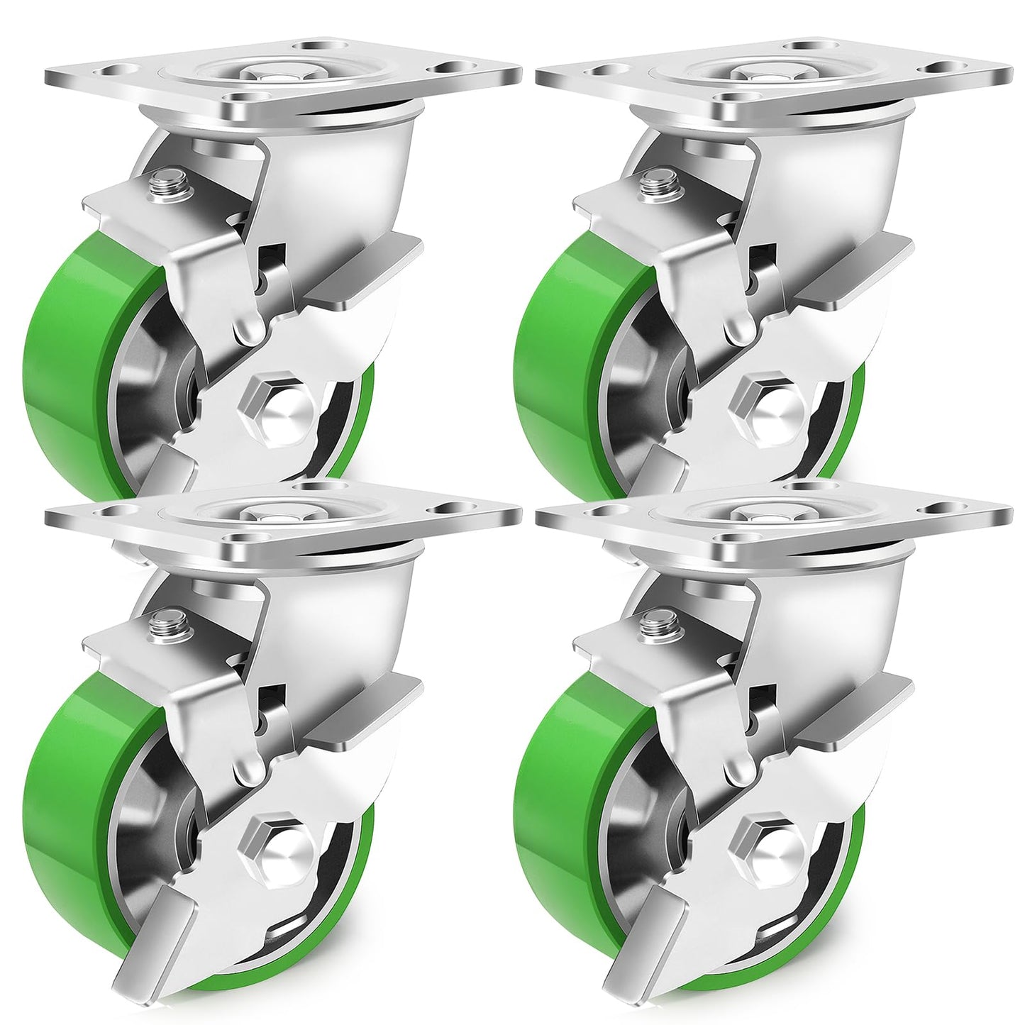 Humagineer 4 Inch Heavy Duty Industrial Grade Caster Set of 4, Industrial Swivel Casters with Brake, Maintenance-Free Aluminum Core PU Wheels 3600 LBS, Durable Casters Wheels for Industrial, Equipment