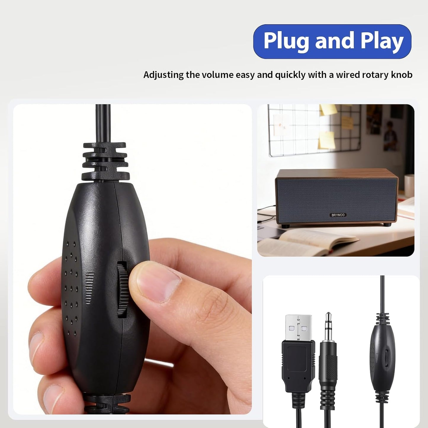 BRYNCO 3.5mm Upgraded Wired Computer Speakers for Desktop PC and Laptop, USB-Powered with Audio Jack, Rich Bass & Clear