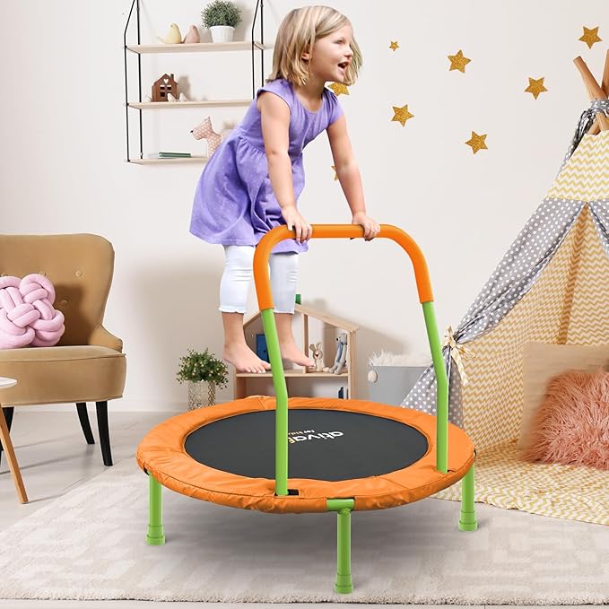 Ativafit 36inch Mini Toddler Trampoline for Kids Ages 2-6 Indoor Outdoor Folding Small Rebounder Trampoline with Foam Handle Safety Padded Cover Fun for Kids