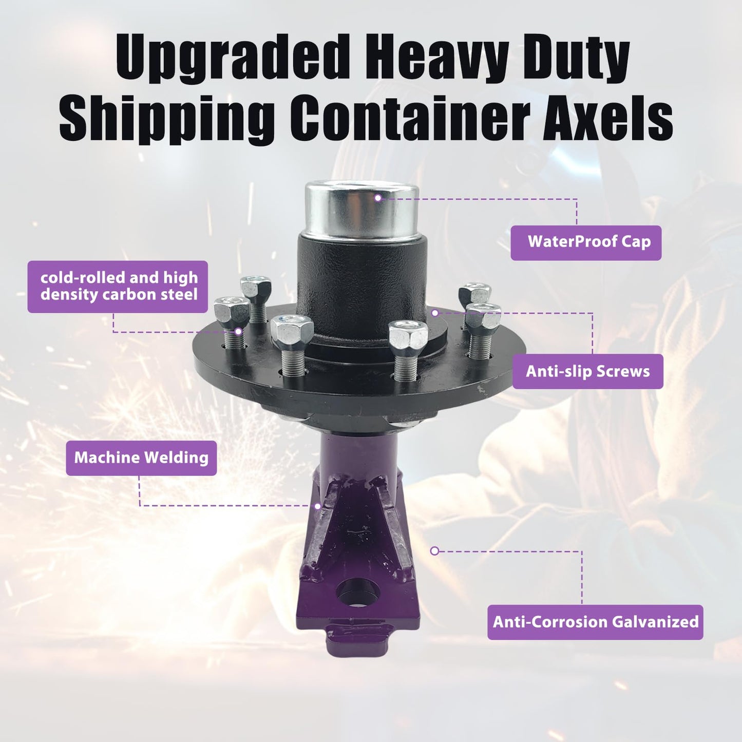 2 Pack Shipping Container Wheels 8-Lug Wheels Kit, Heavy-Duty Shipping Container Axles, Moves up to 40ft Shipping Container, Extra Thick Plate 8 Lugx6.5" Bolt-on Spindle Kit Quick Disassembly (Purple)
