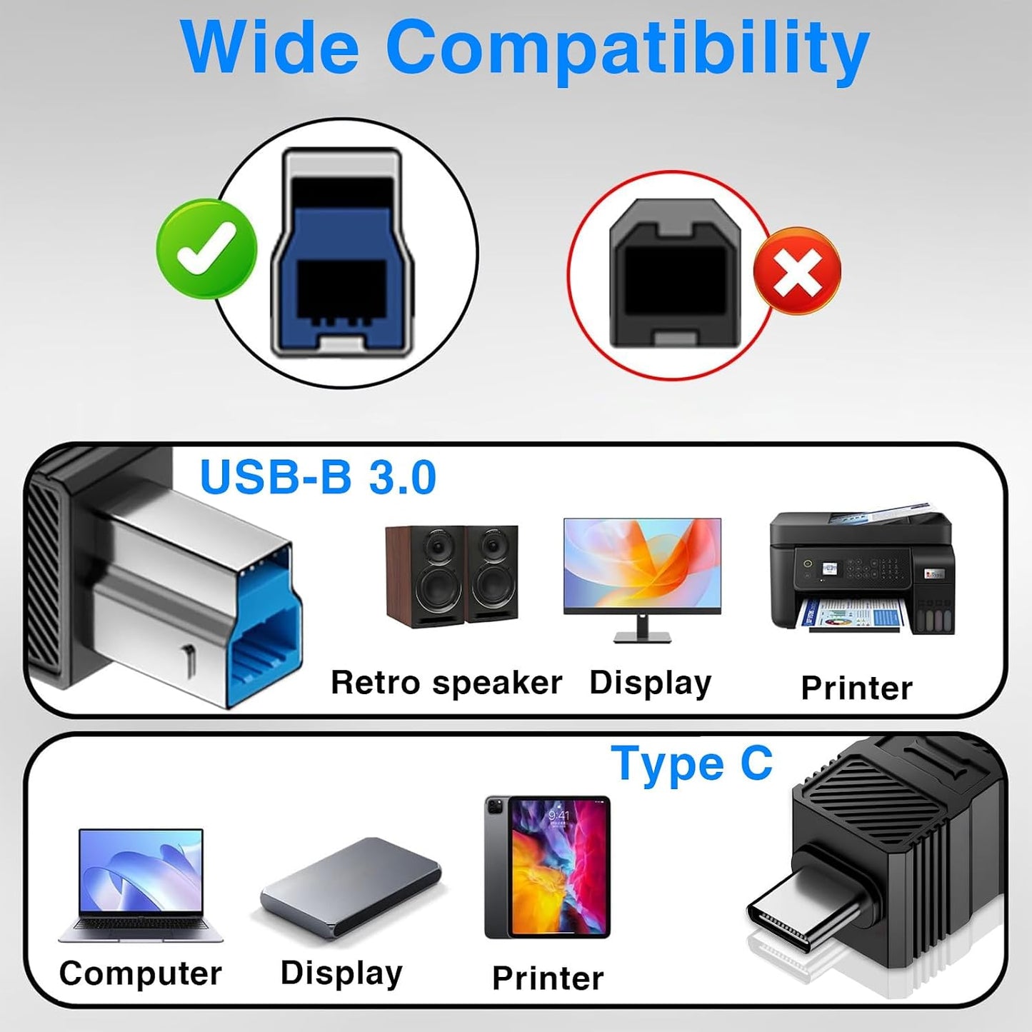 Duttek 2 Pack USB C to USB Type B Converter, USB C Male to Printer Male Adapter for Audio Devices/External Hard