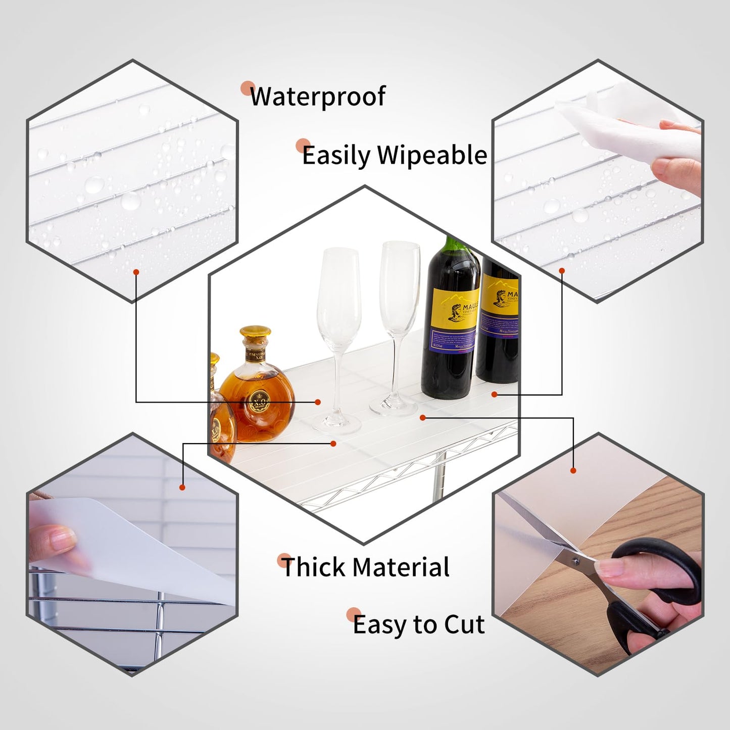 Poofzy Wire Shelf Liner 18" X 24", Non-Adhesive Plastic Shelf Liners for Wire Shelving, Waterproof Protector Mats (5PK, Clear)