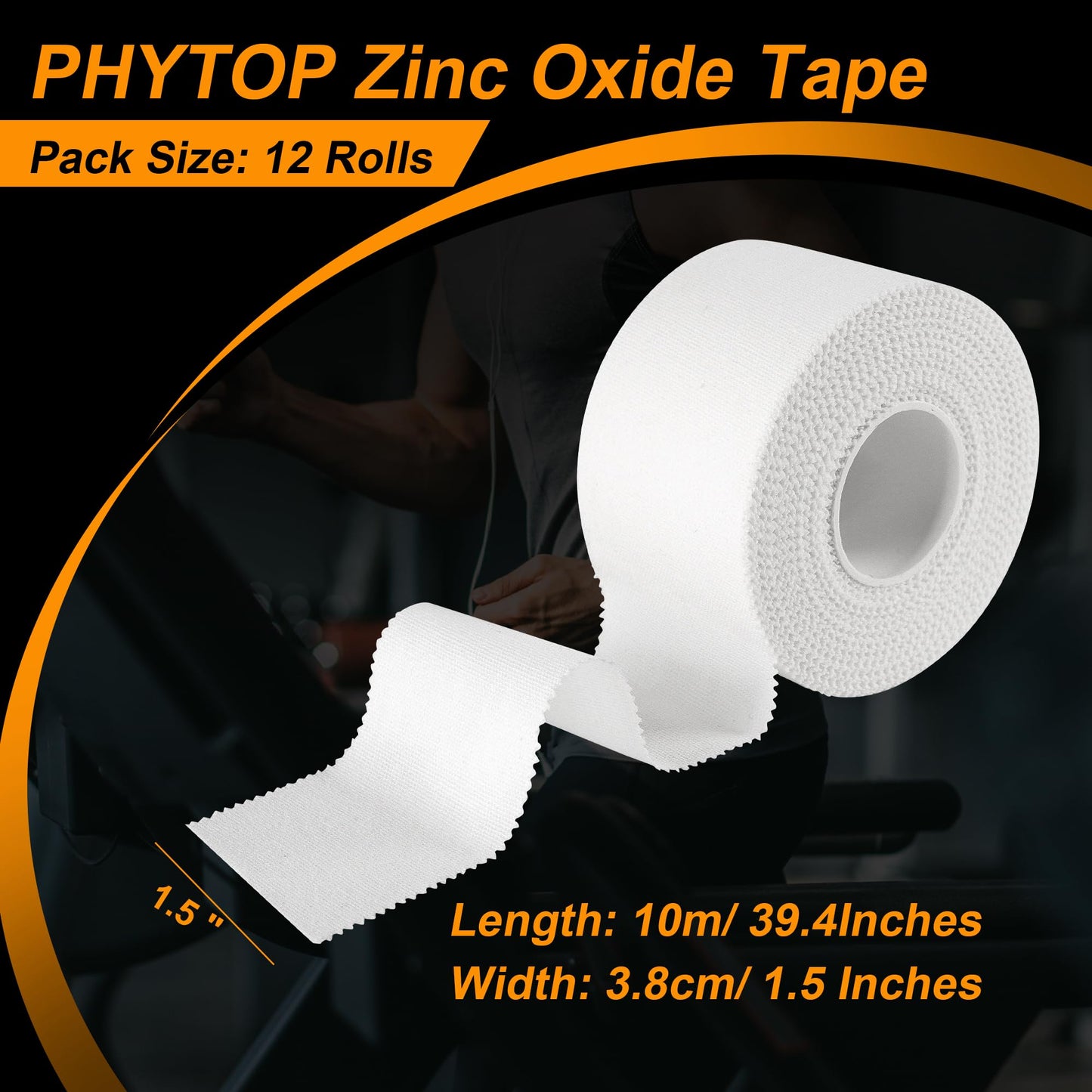PHYTOP Athletic Tape 1.5in x 33ft (12 Pack Bulk) - No Residue Easy Tear White Sports Tape for Ankle & Wrist Support | Strong Zinc Oxide Tape for Athletes, Gymnastics, Training, First Aid Use
