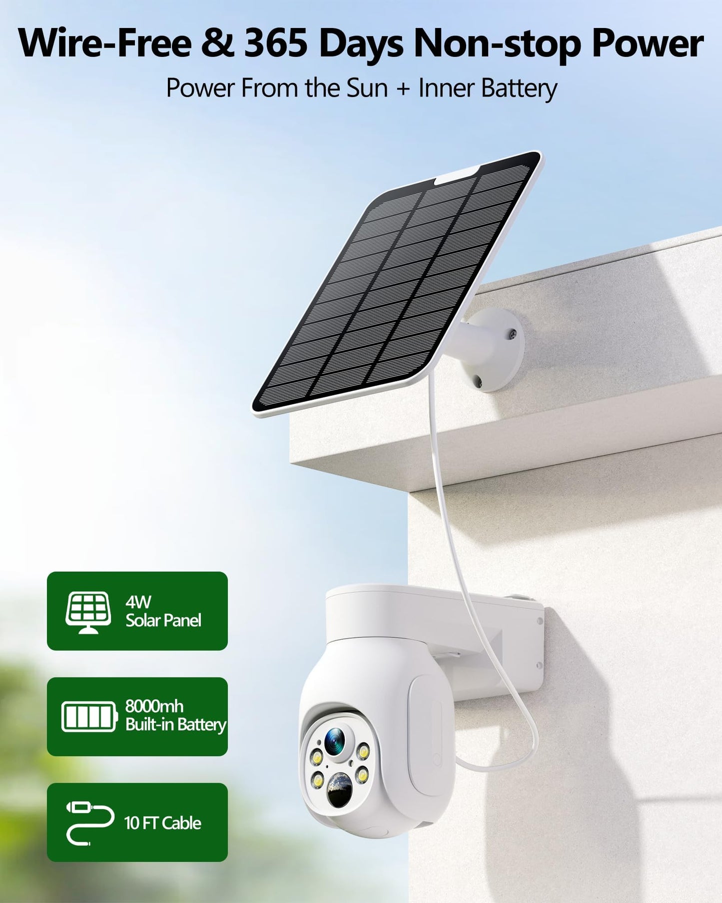 CAMCAMP Solar Security Cameras Wireless Outdoor, 4MP 2K Battery Powered WiFi System with 10CH NVR & 500GB HDD, 355° Pan Tilt PTZ, PIR Motion Detection, Color Night Vision, 2-Way Audio, No Monthly Fee