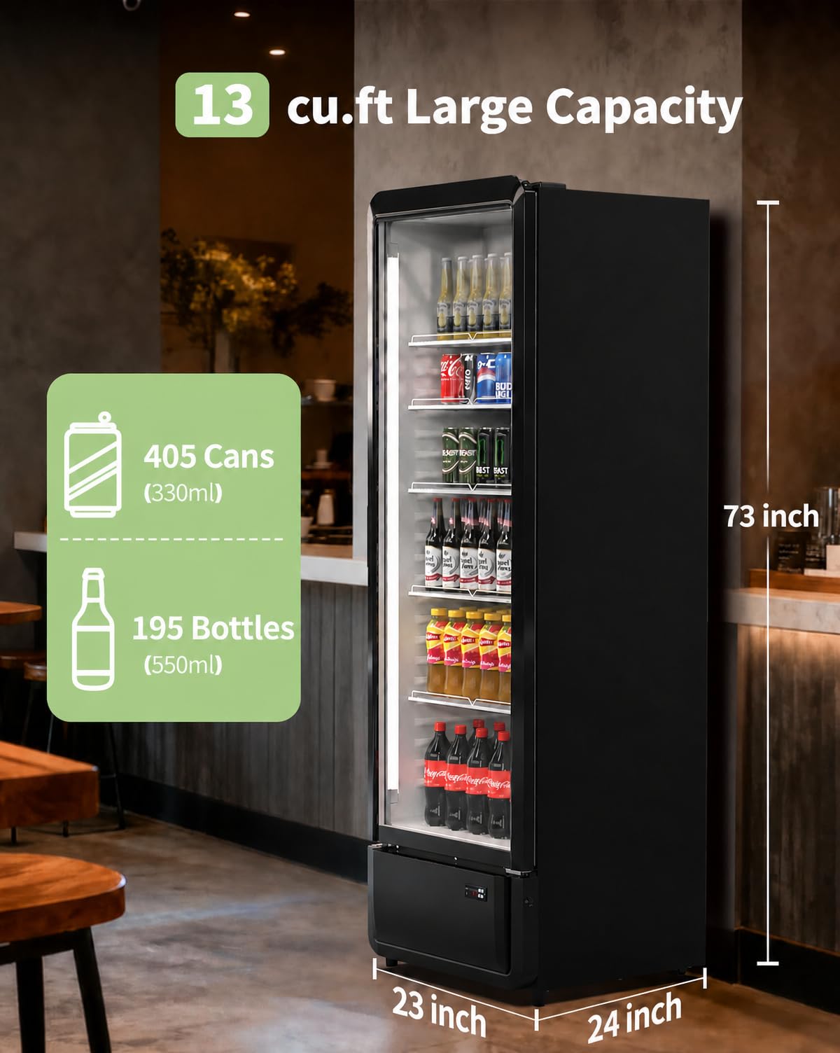 PURA Commercial 13 Cubic Feet Commercial Beverage Fridge Display Refrigerator