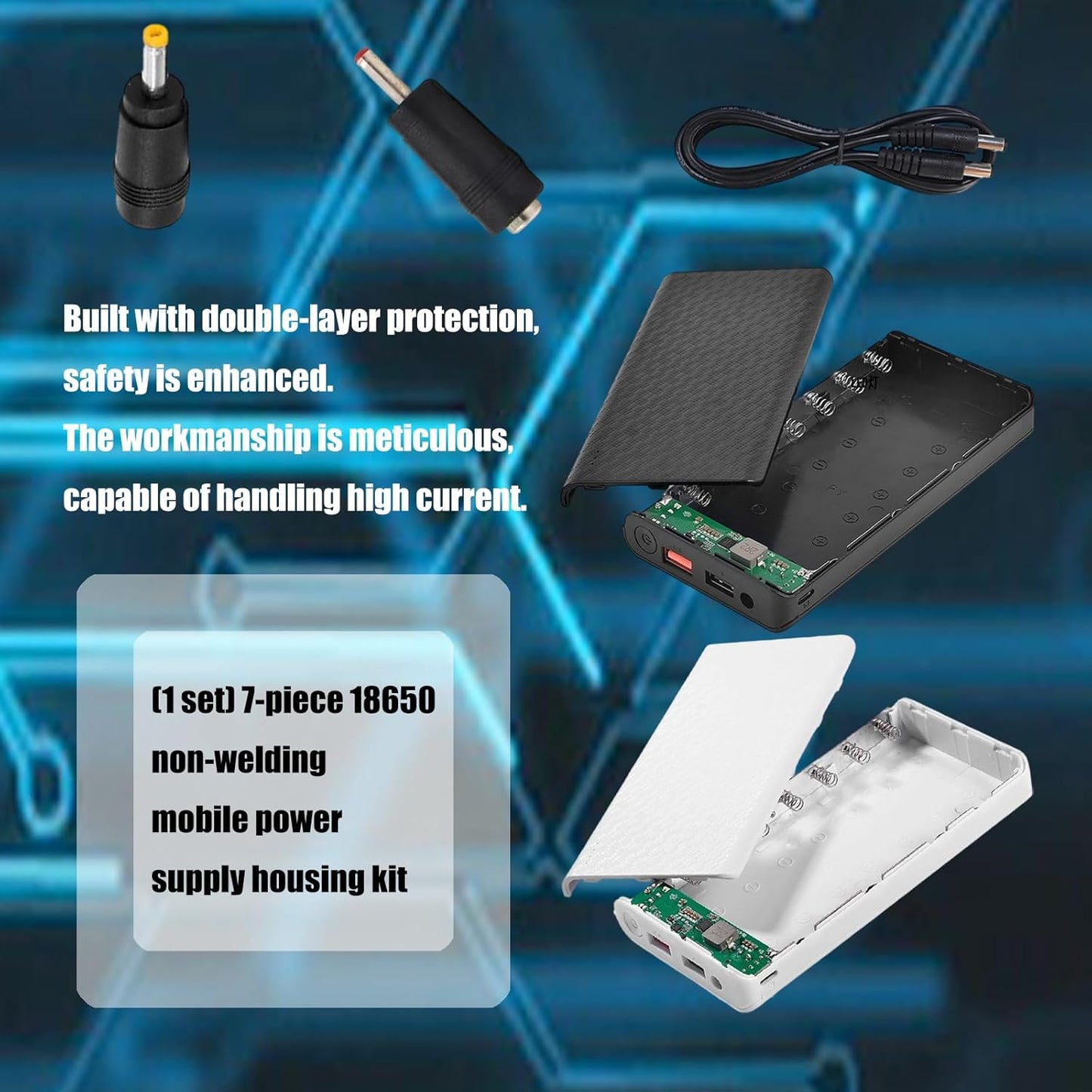 WikoNasc 18650 Set Rechargeable Battery Banks Modulars Build Fast Charging Double Ports LED Monitor ABS Texture