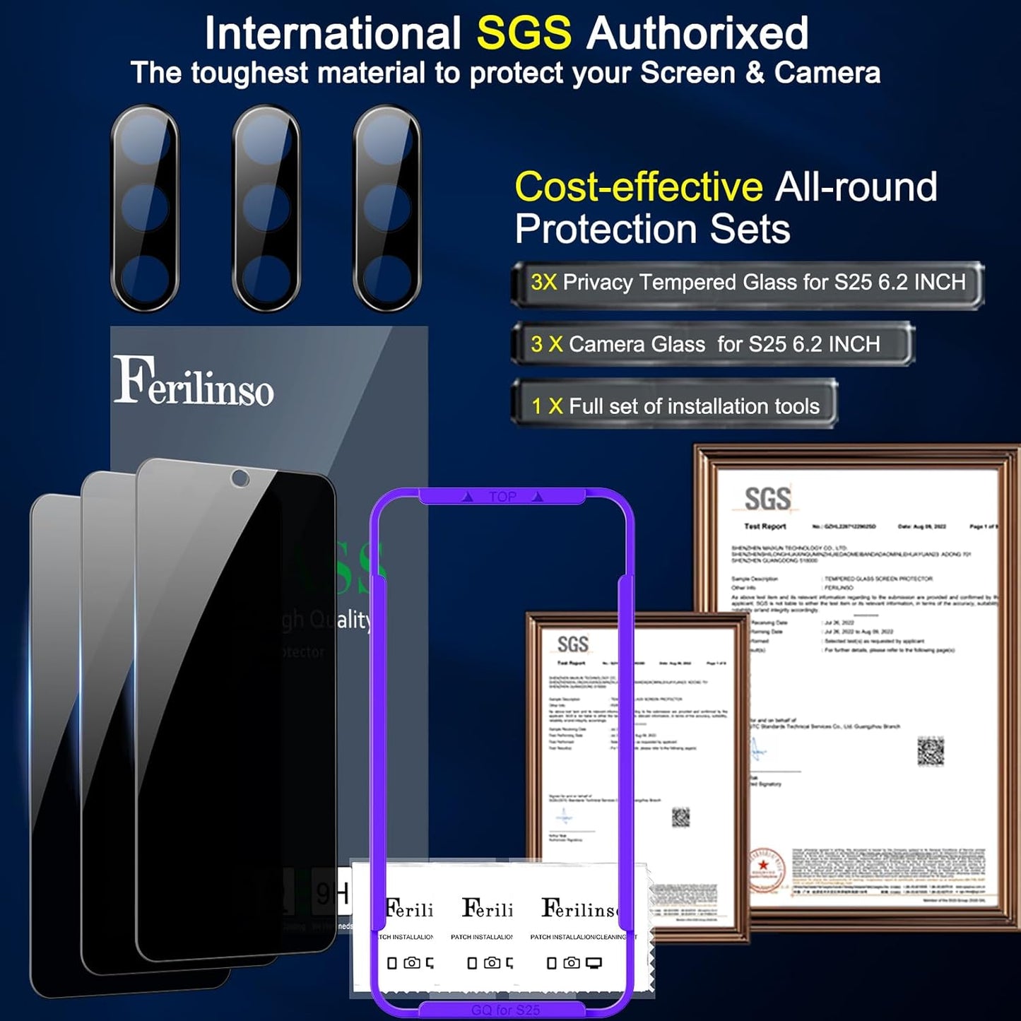 3 Pack S25 3 Pack S25 Ferilinso Privacy Screen Protector for Samsung Galaxy with Tempered Glass Camera Lens Protector