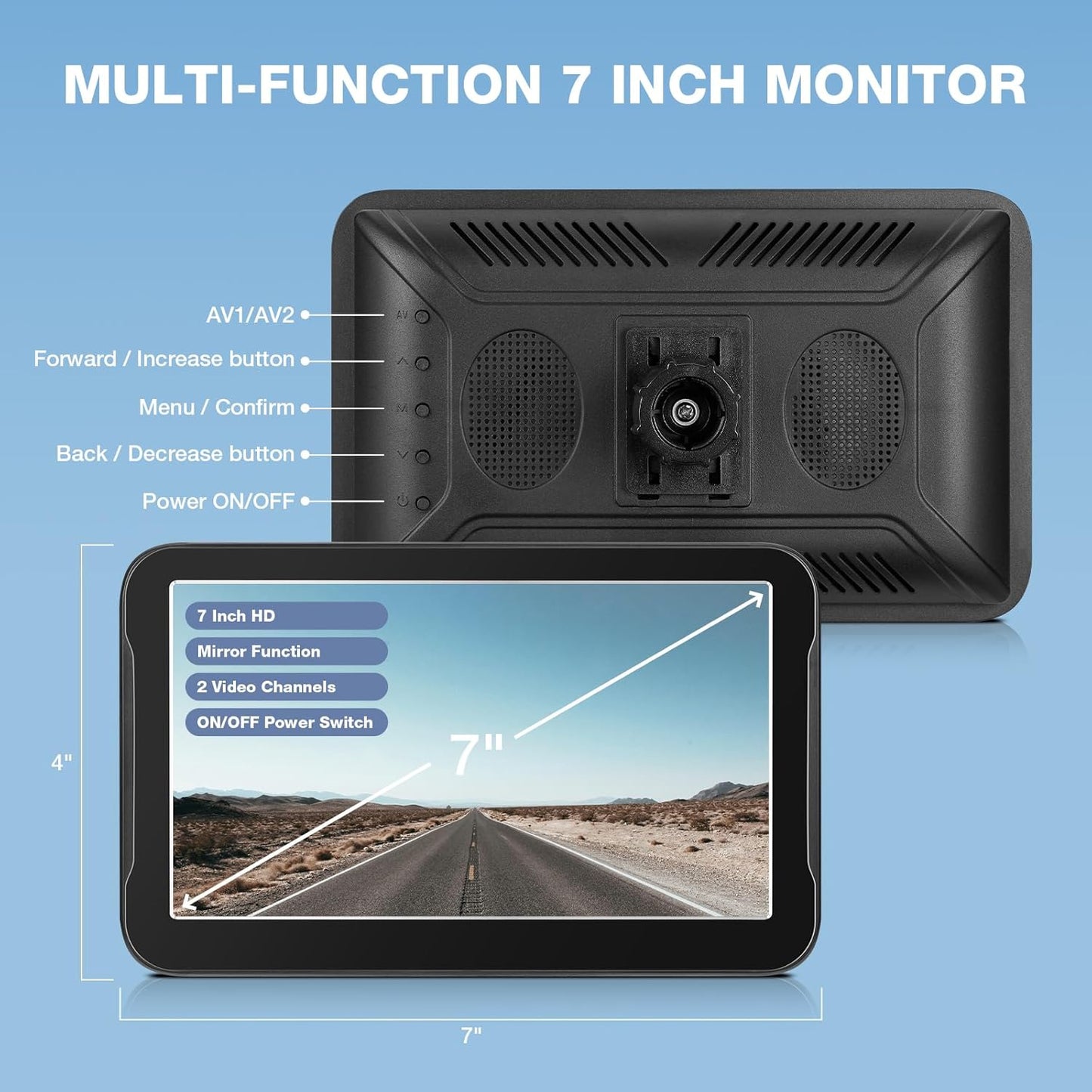 Chuanganzhuo 7 Inch 12V/24V, (7 Inch) Backup Camera Monitor Only - HD Image Back up Camera Screen for Cars Trucks SUVs